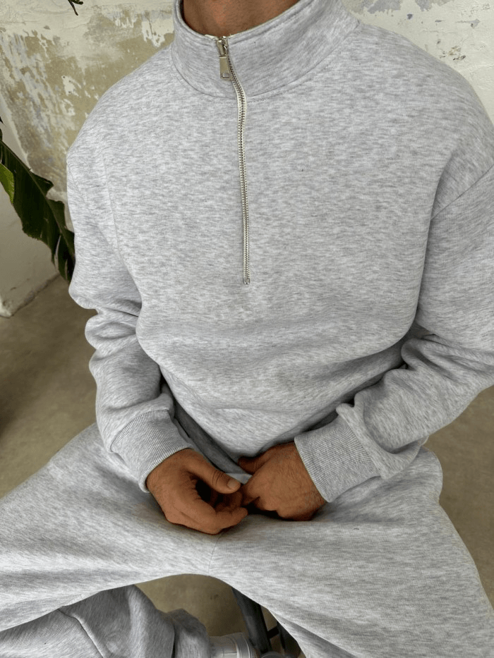 Gri Melanj Oversize Halfi-zip
