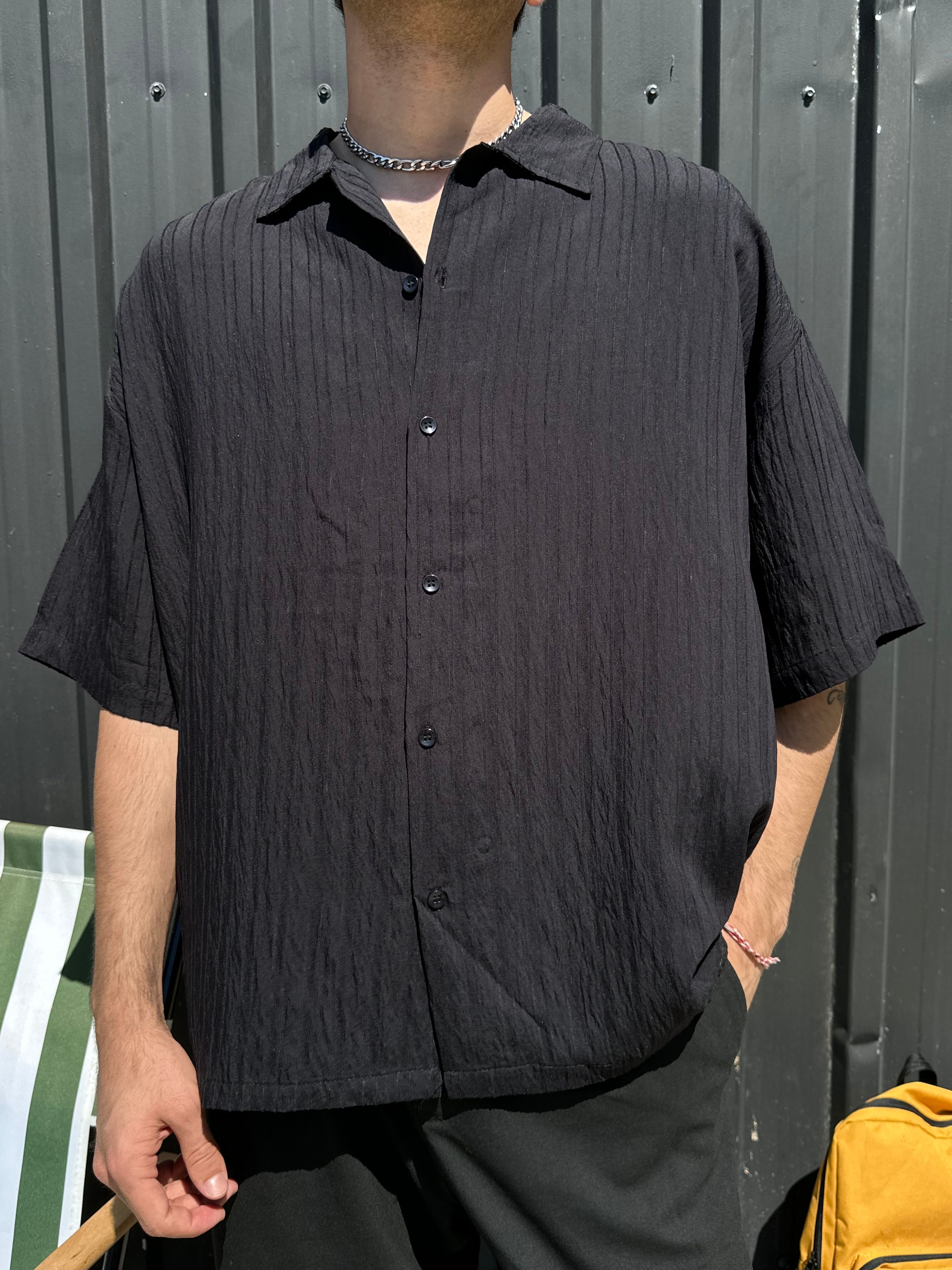 Sand Siyah Şeritli Oversize Gömlek