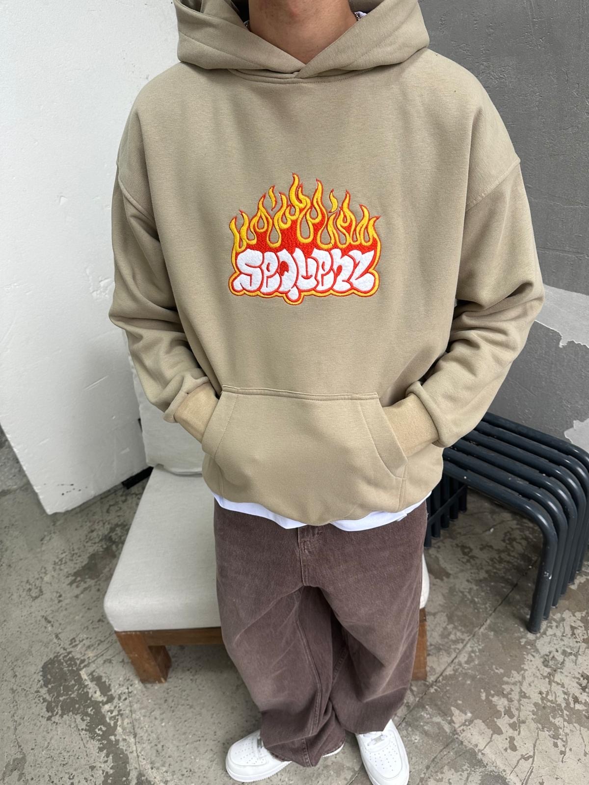 Cactüs Fire Oversize Bej Hoodie