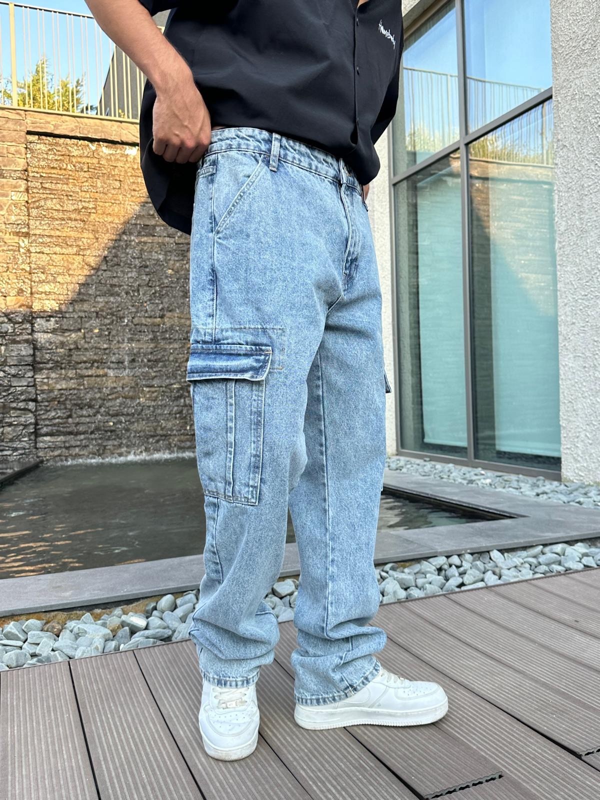 Kargo Cepli Mavi Baggy Pantolon