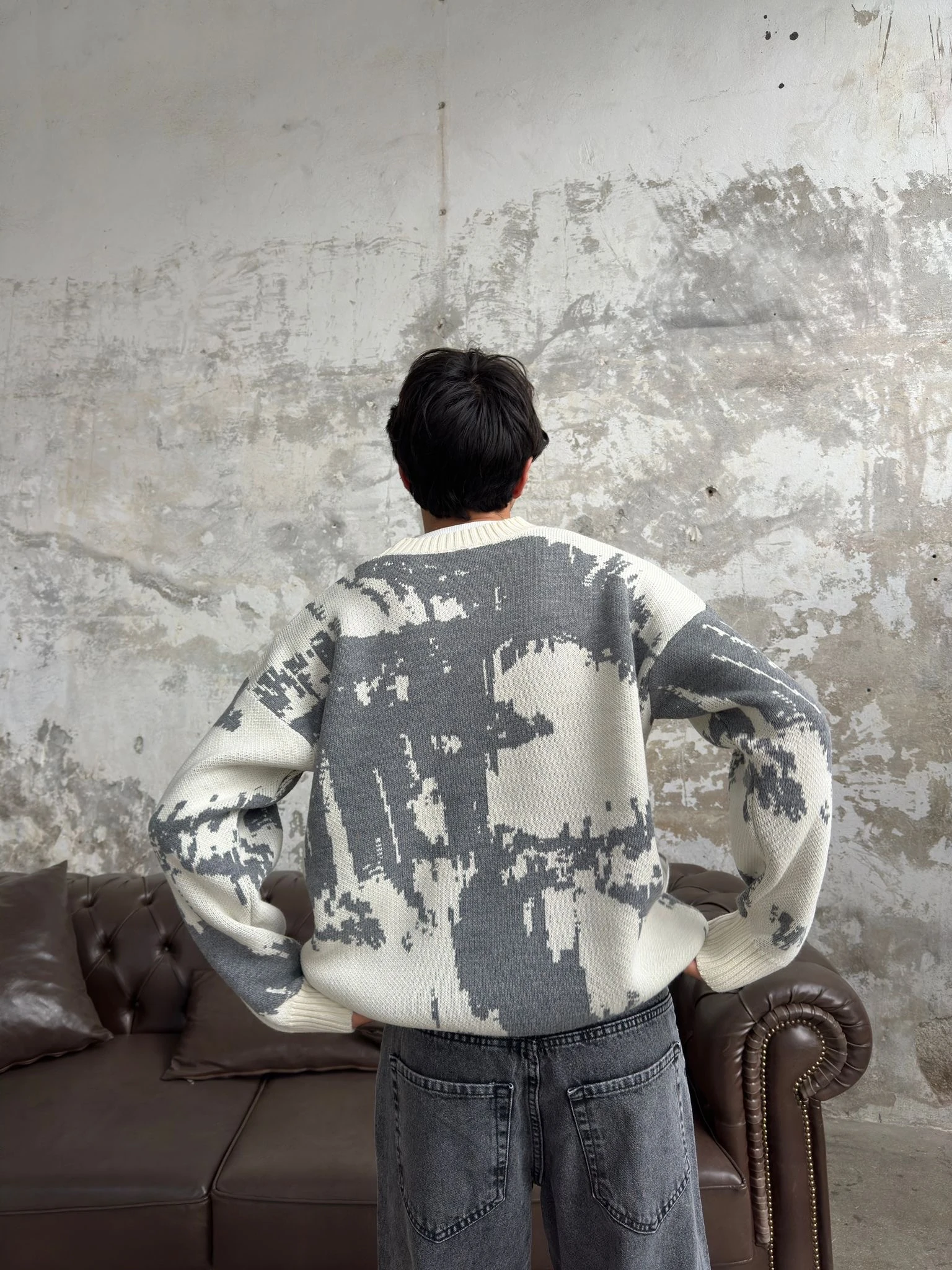 Efekt Nakışlı Bej Oversize Triko