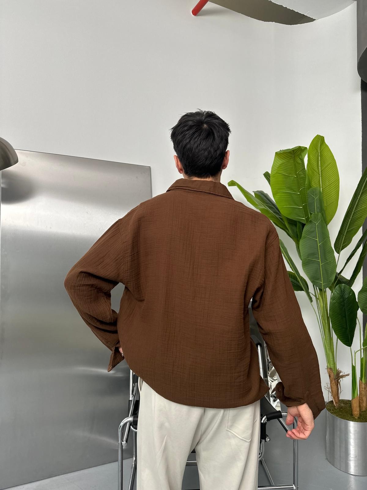 Cepli Müslim Oversize Kahve Gömlek