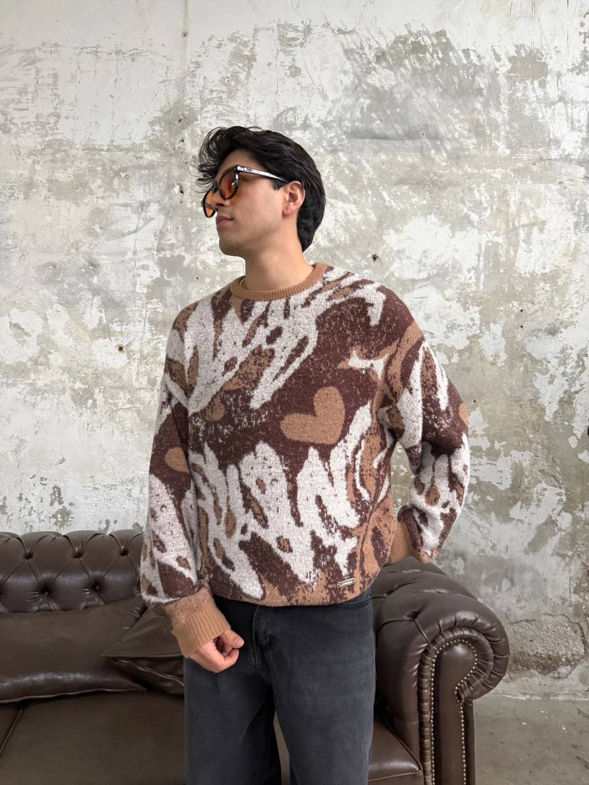 Brown Efekt Oversize Triko
