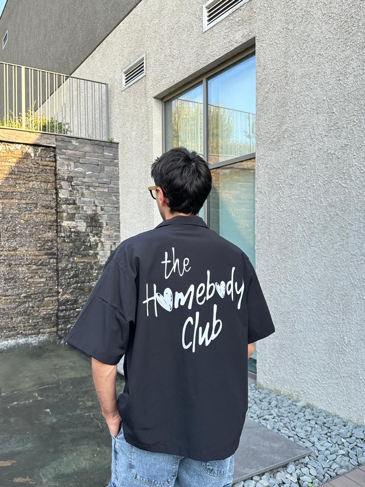 The Homebody Club Baskılı Siyah Gömlek
