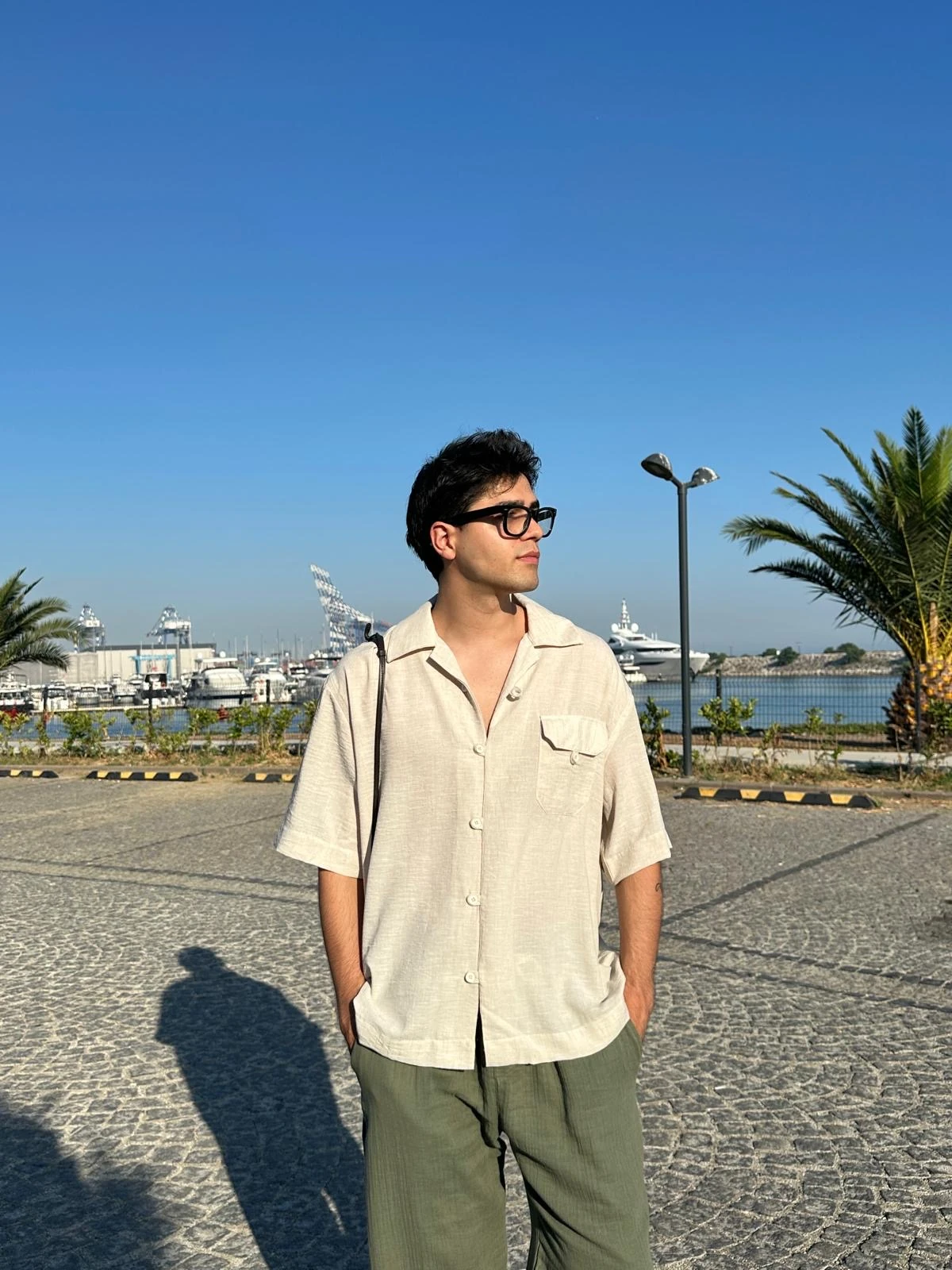 Kısa Kollu Cep Detay Bej Gömlek