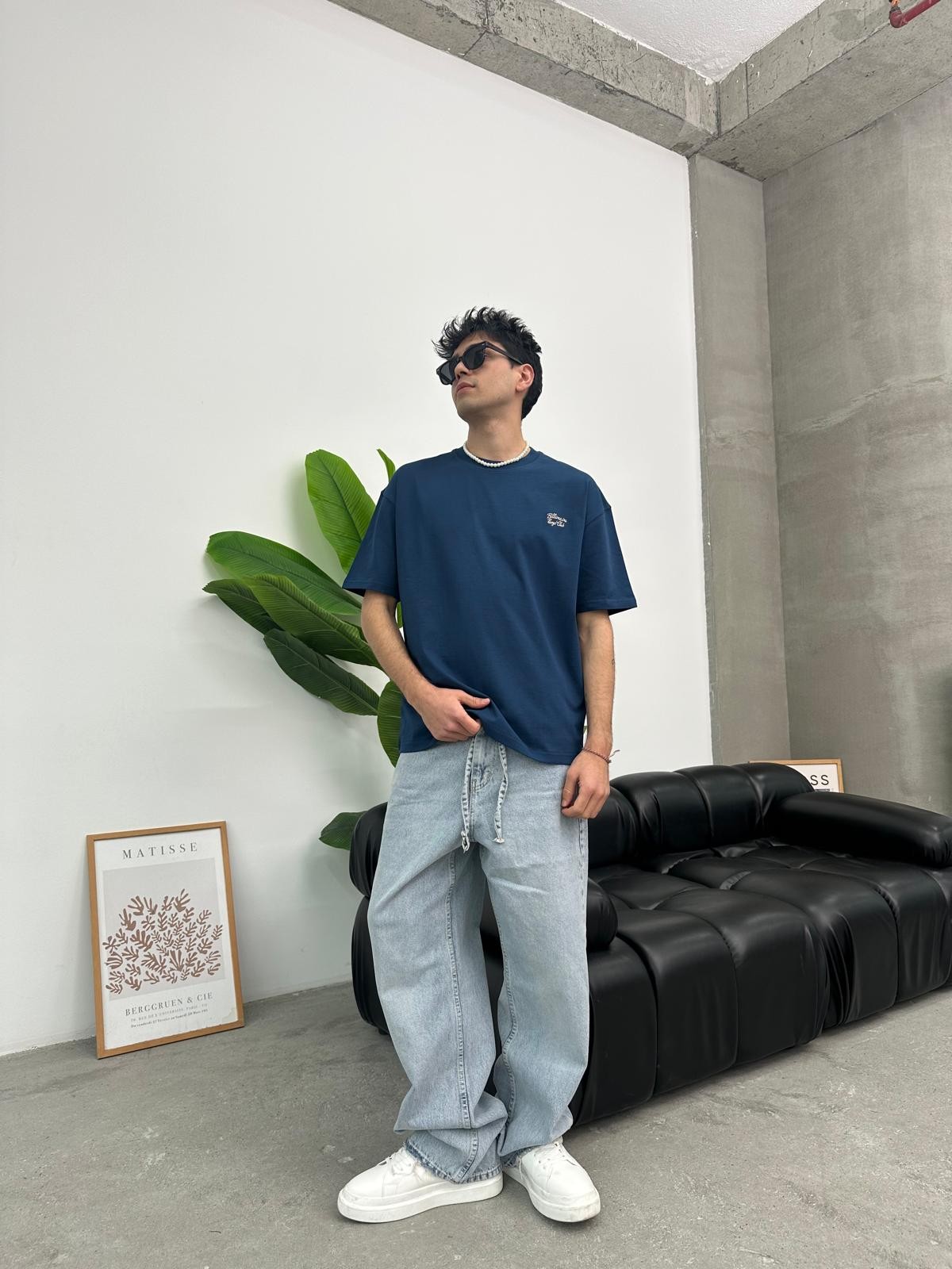 Boys Club Nakışlı İndigo T-Shirt
