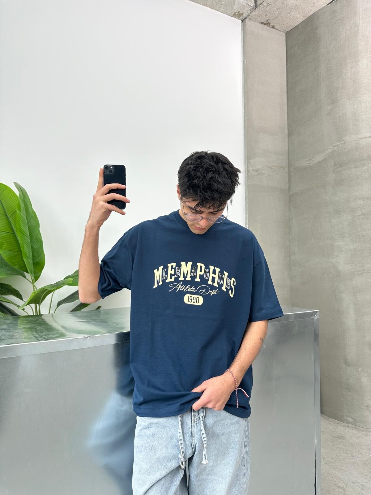 Memphis 1990 Lacivert Oversize T-Shirt