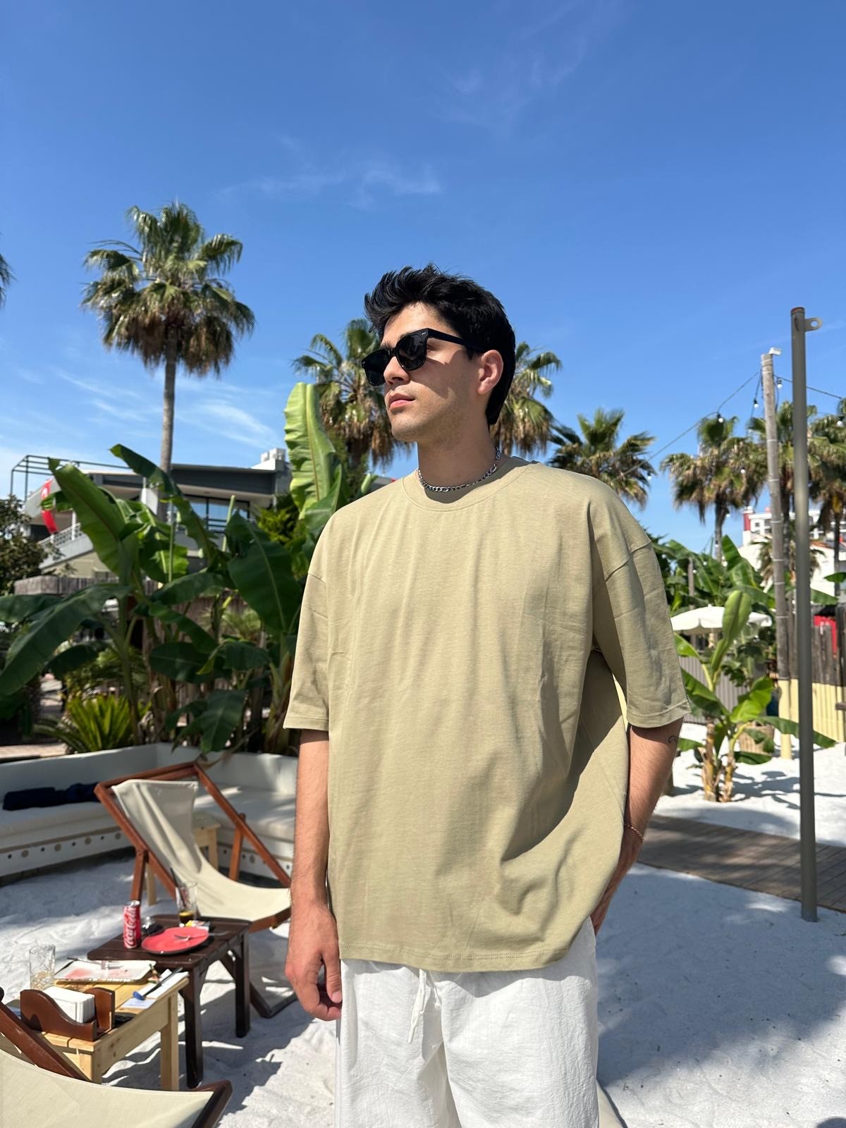 Haki Yeşili Sand Vibes Basic T-Shirt