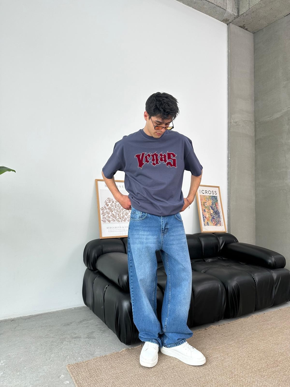 Vegas Taş Detaylı Füme T-Shirt