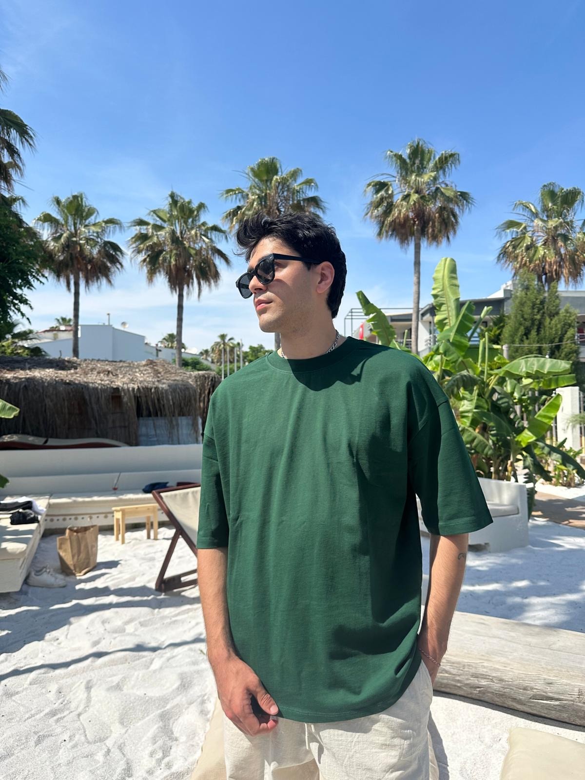 Yeşil Sand Vibes Basic T-Shirt