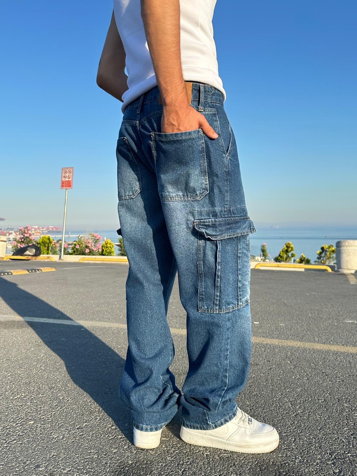 Kargo Cepli Koyu Mavi Baggy Pantolon