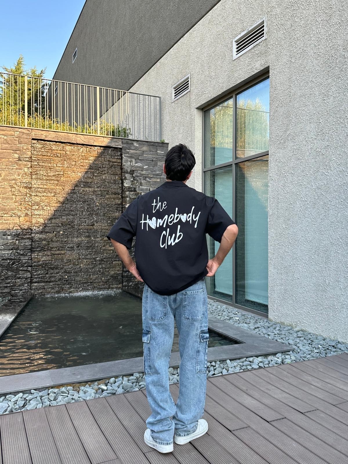 The Homebody Club Baskılı Siyah Gömlek