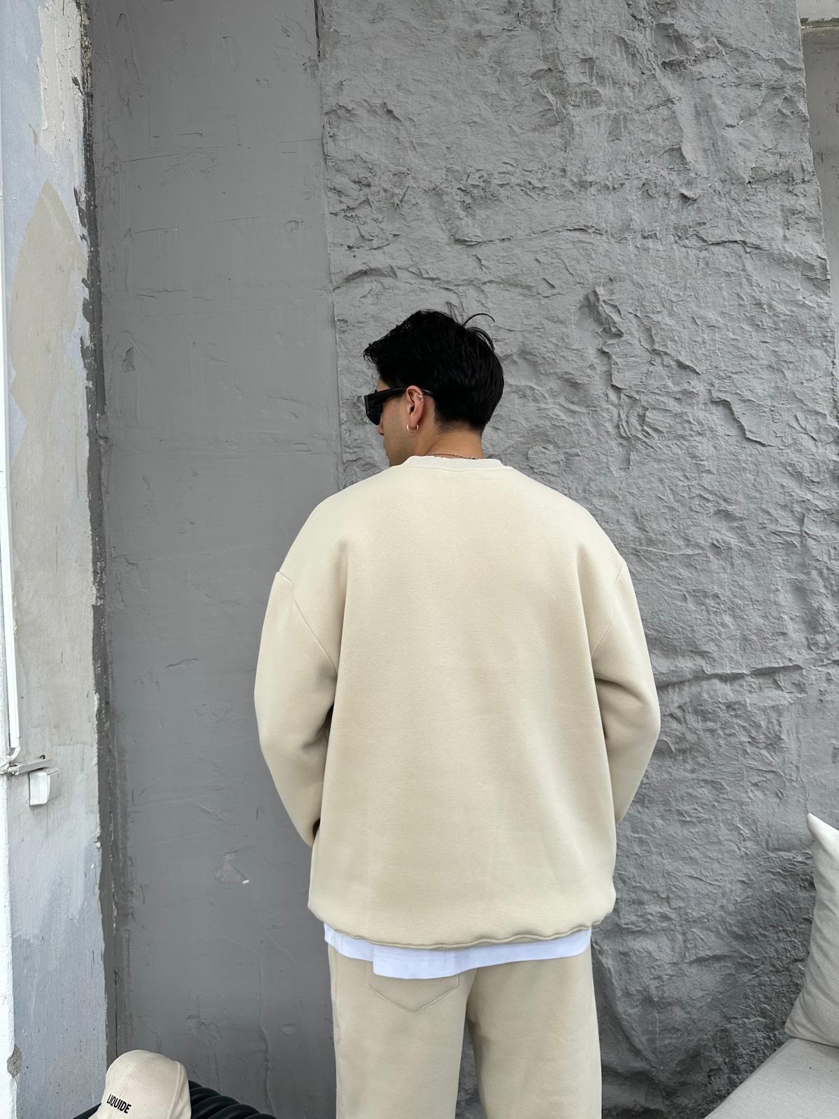 Bej Basic Oversize Sweatshirt