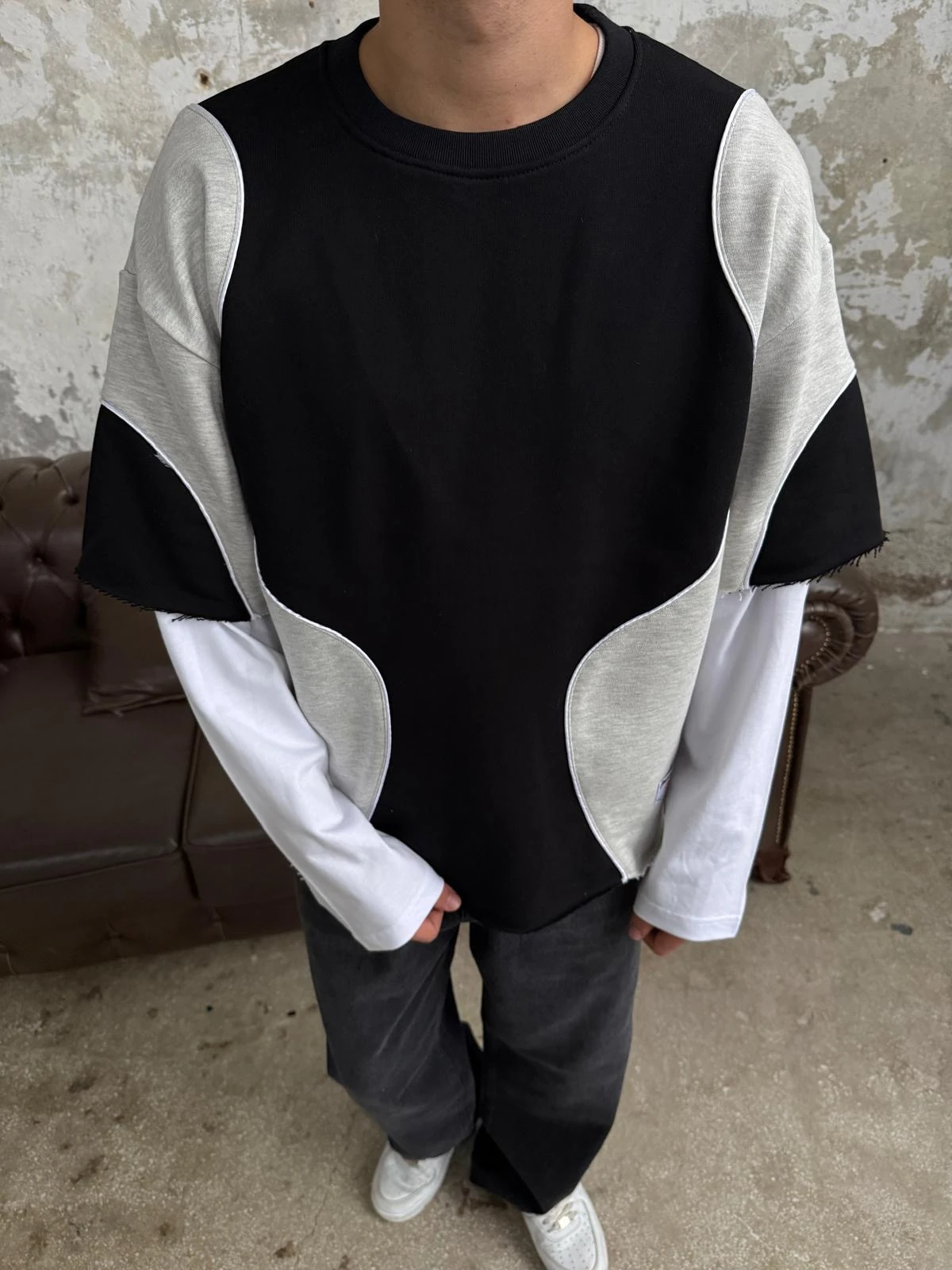 Biye Detay Siyah Premium Sweatshirt