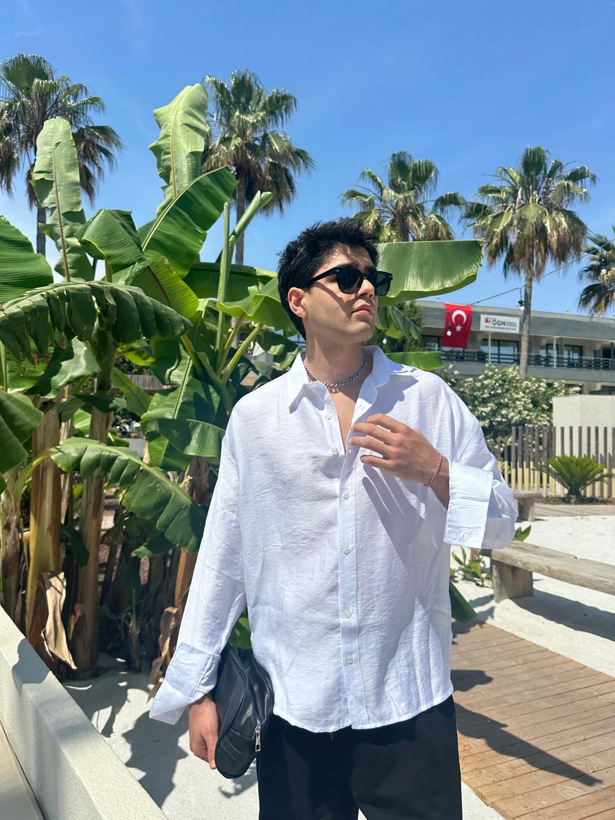 Beyaz Sand Vibes Keten Gömlek