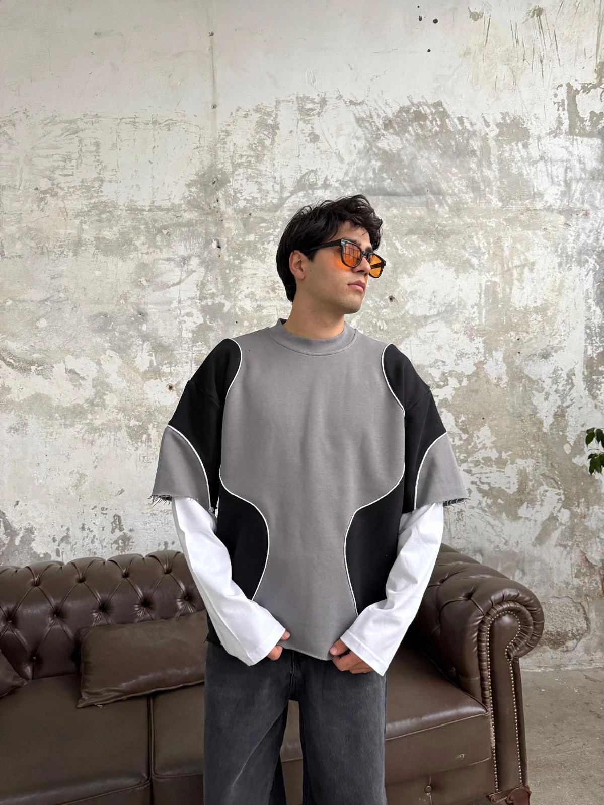 Biye Detay Füme Premium Sweatshirt