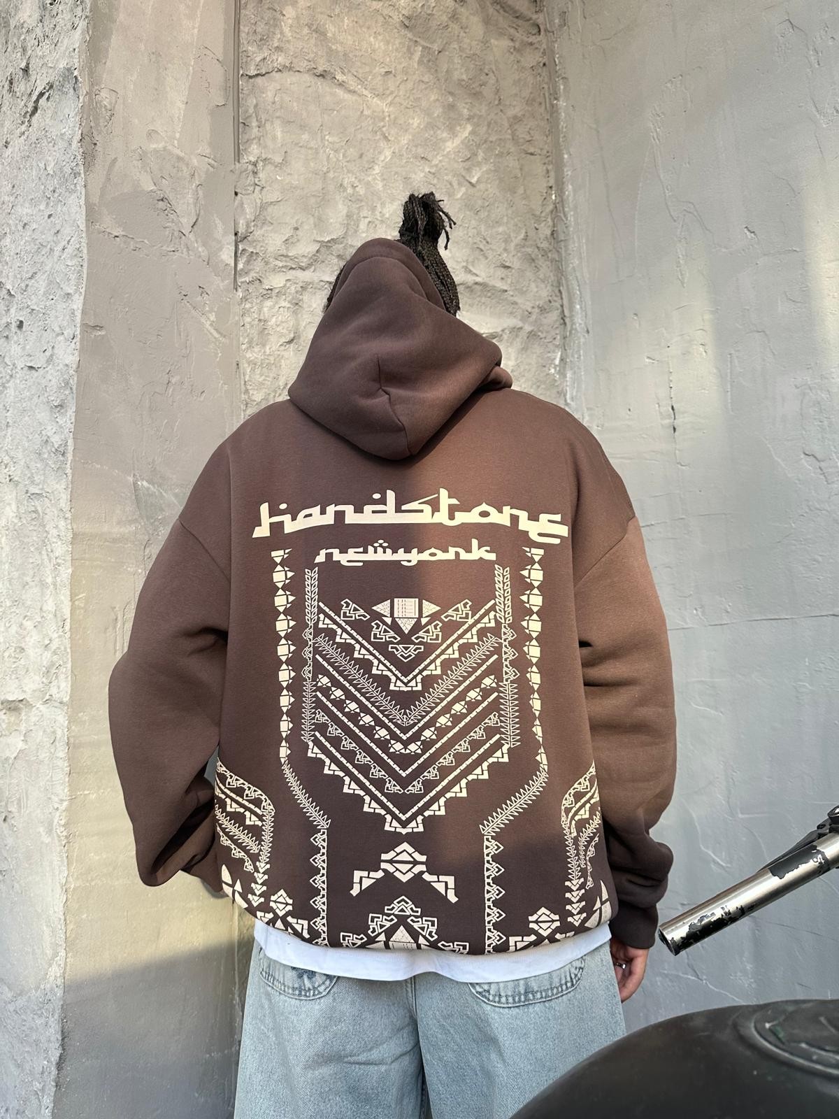 Hardstone Arabic Back Print Brown Hoodie