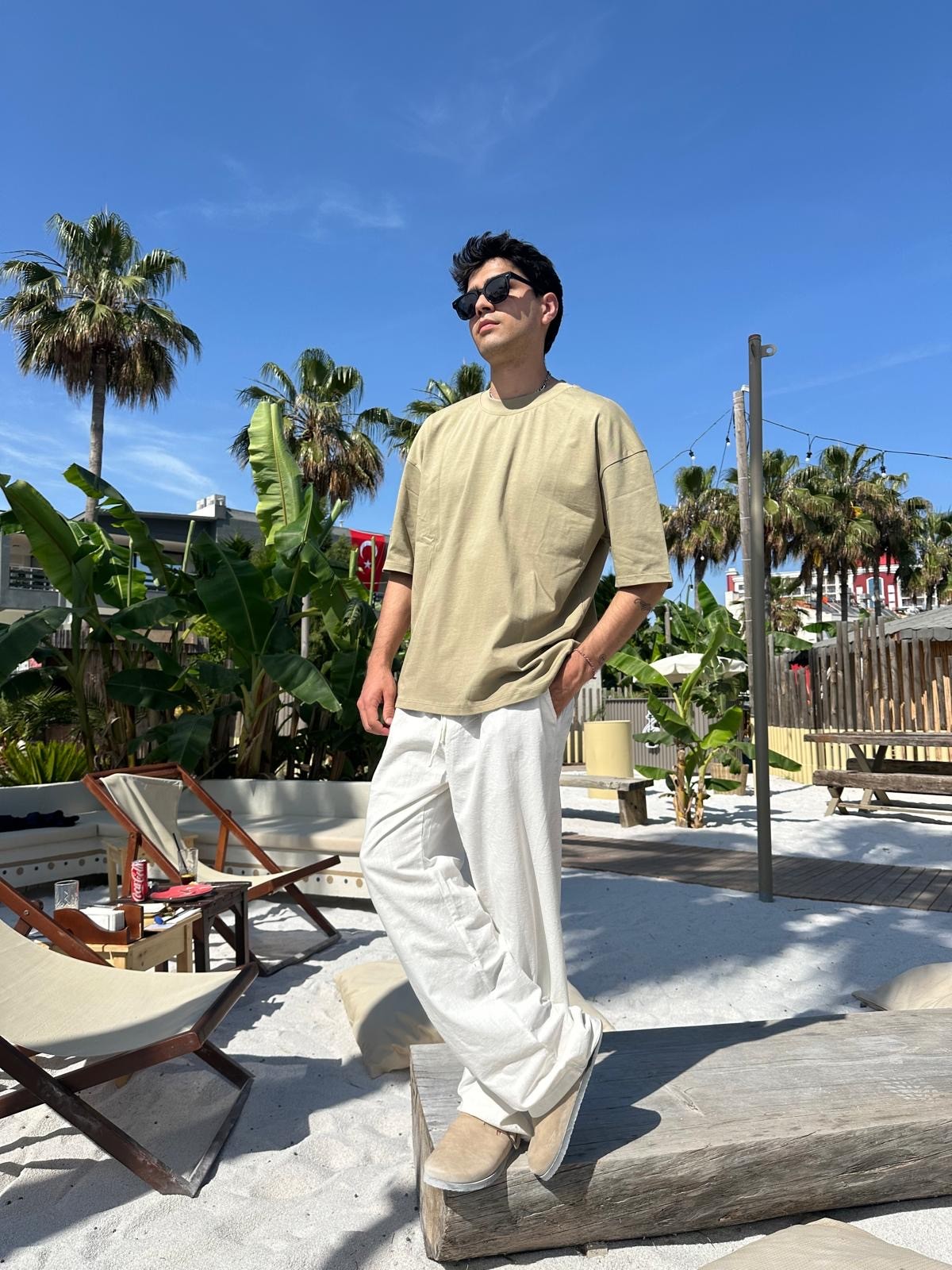 Haki Yeşili Sand Vibes Basic T-Shirt