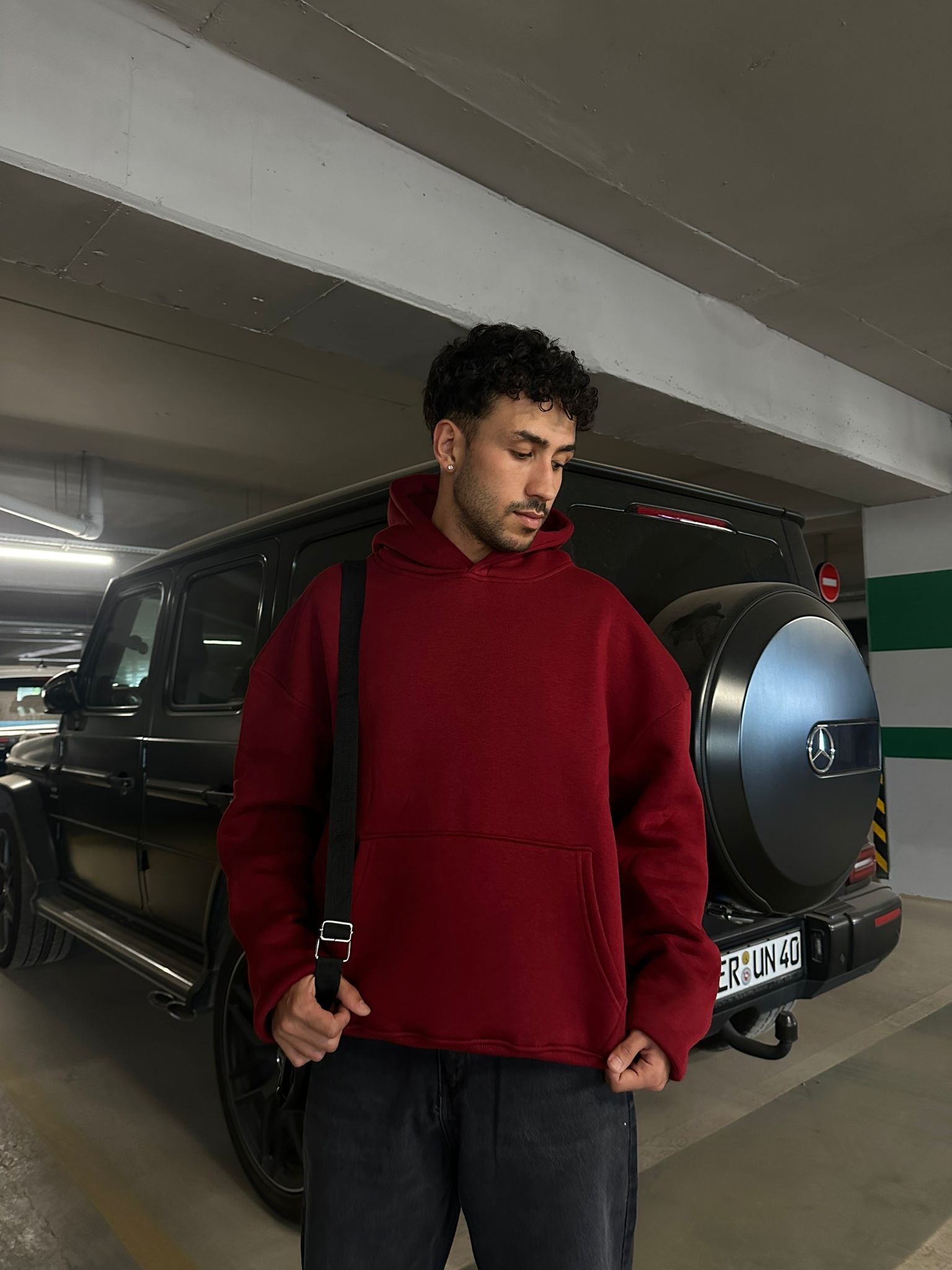 Basıc Oversize Hoodie - bordo