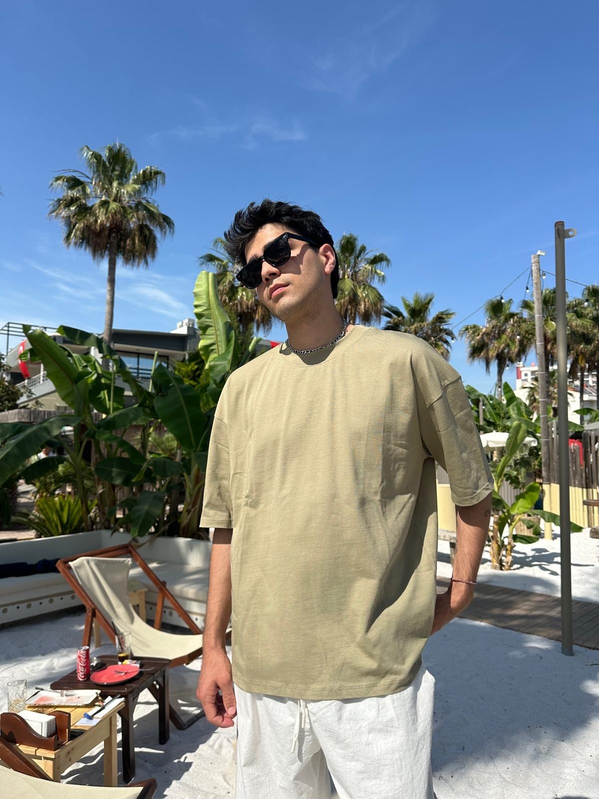 Haki Yeşili Sand Vibes Basic T-Shirt
