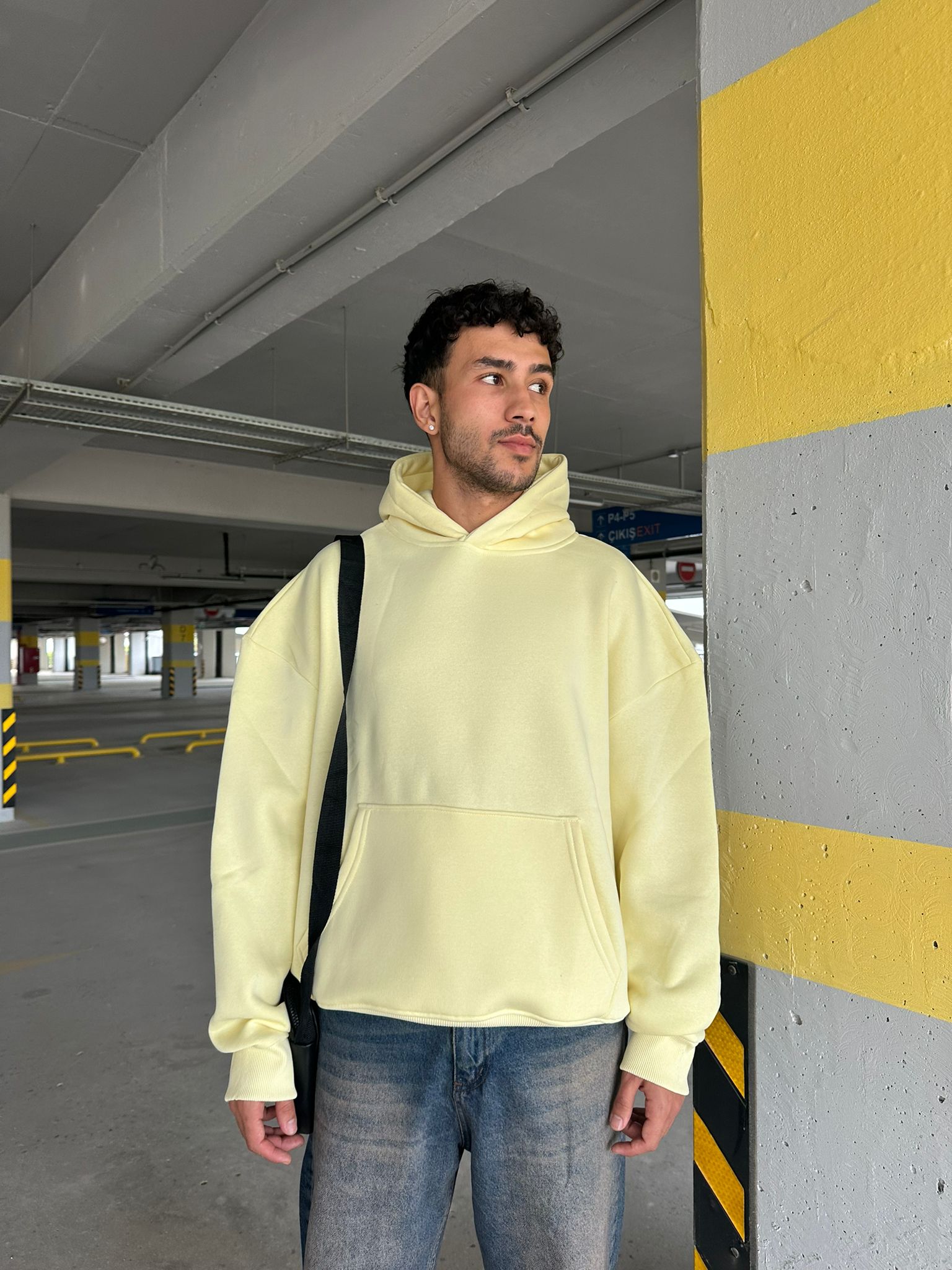 Basıc Oversize Hoodie - soft sarı