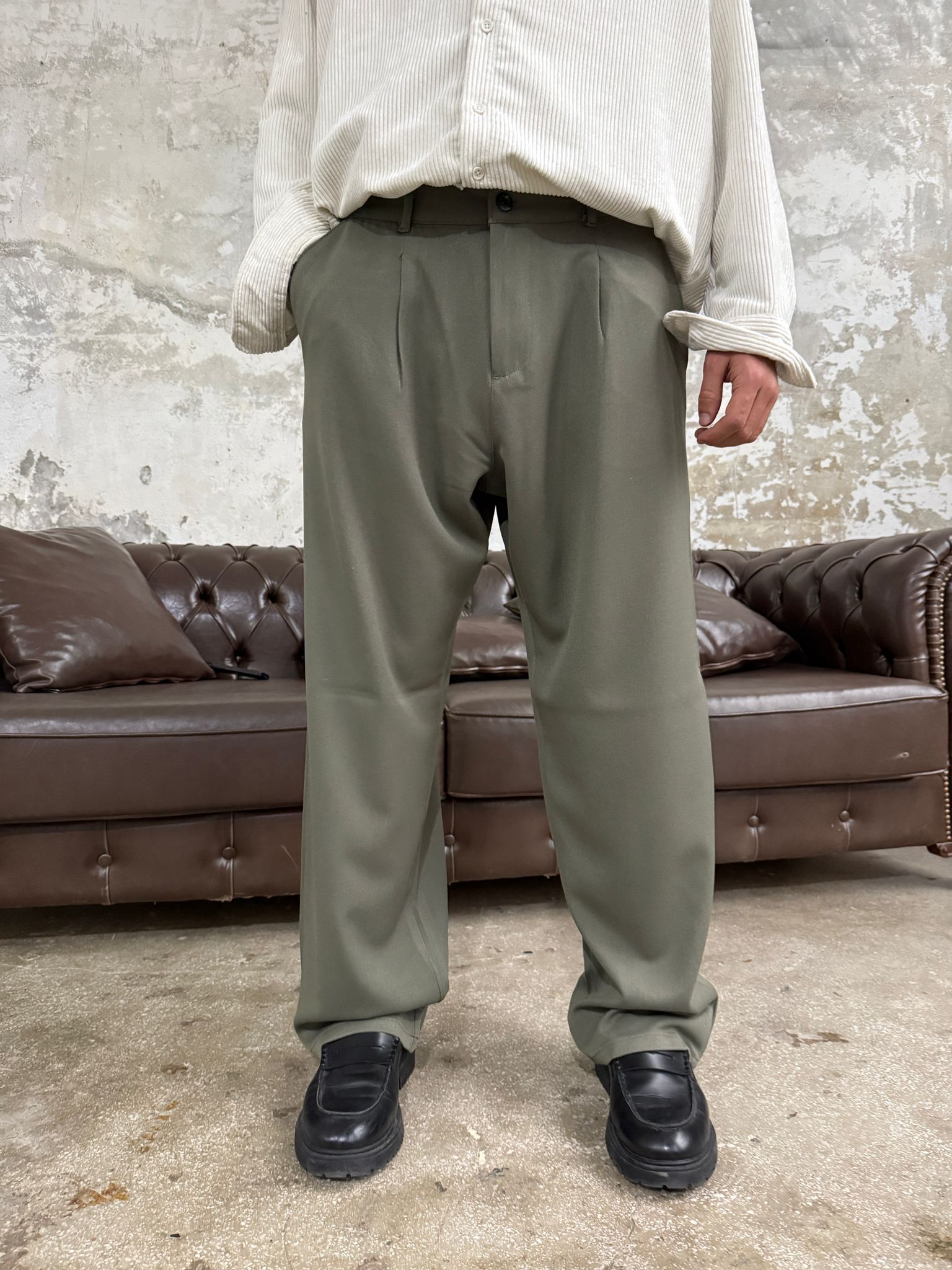 Alya Haki Yeşili Baggy Kumaş Pantolon