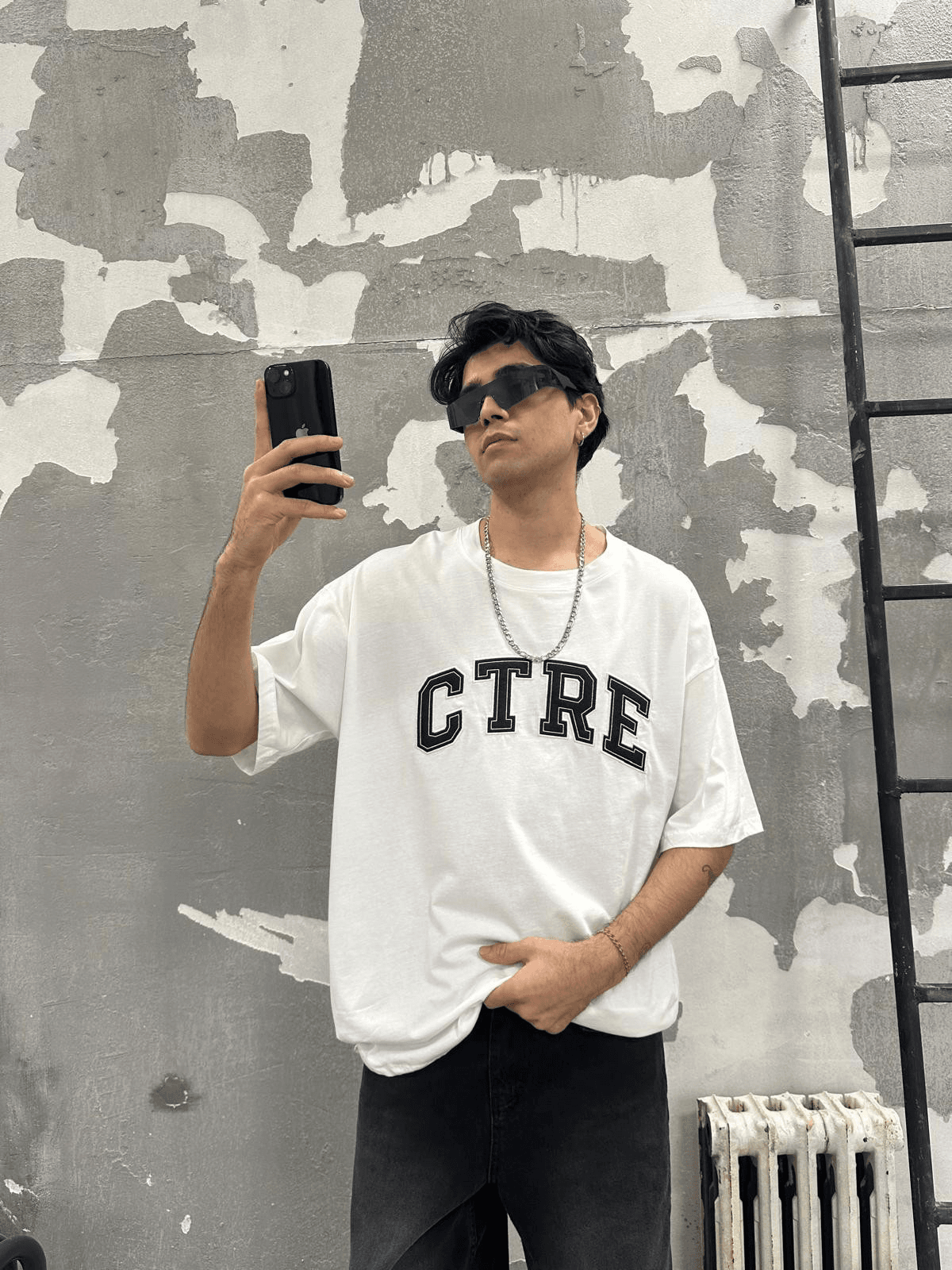 CTRE Nakışlı Oversize Beyaz T-shirt