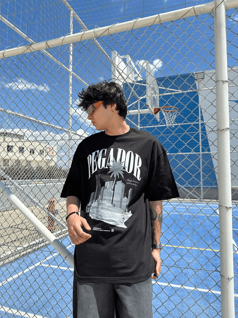 Pegador City Print Siyah Oversize T-shirt