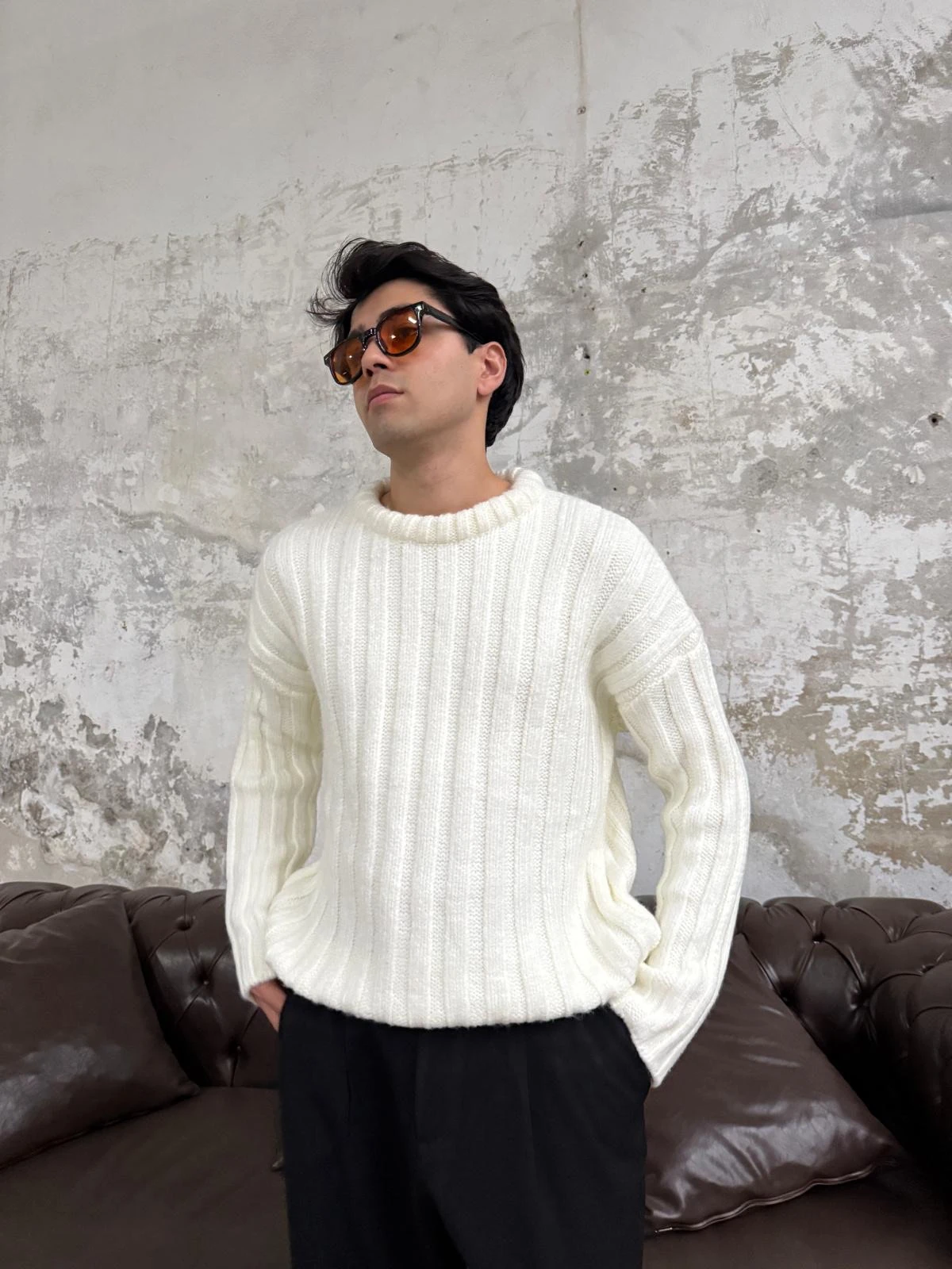 Fitilli Kalın Beyaz Triko