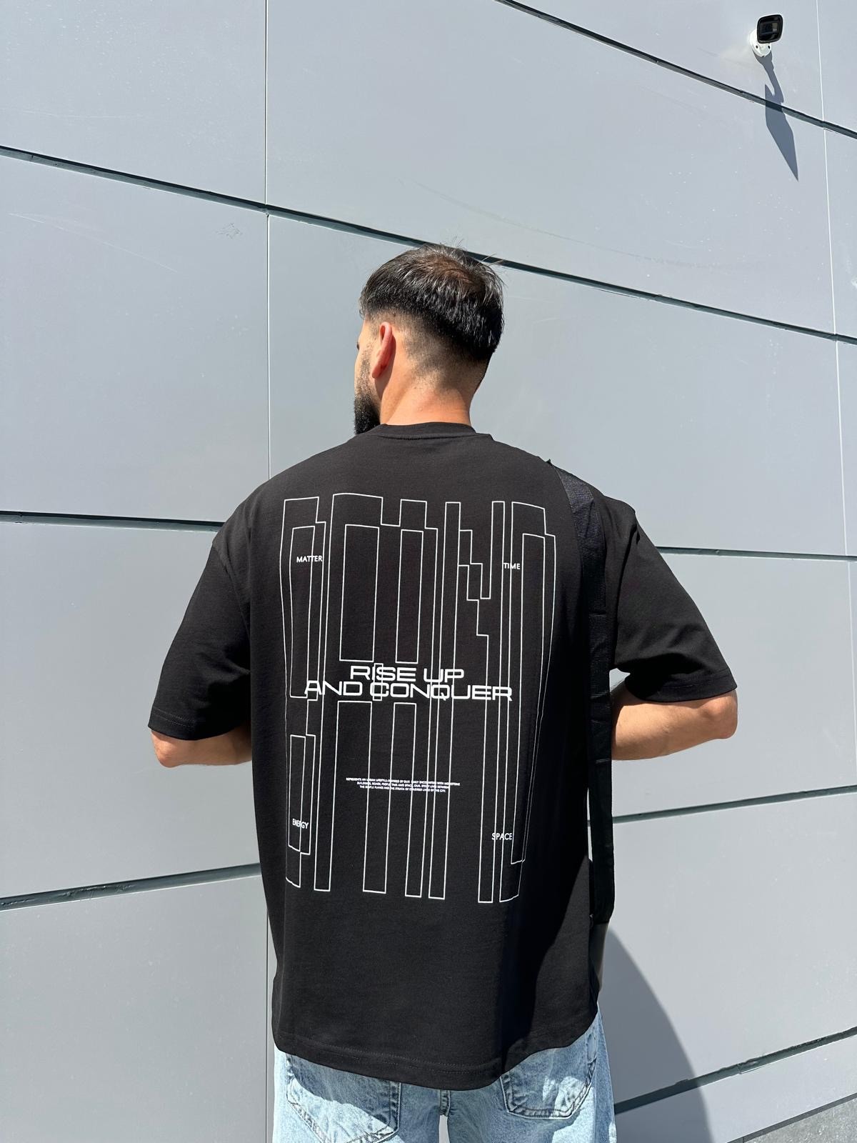 Rıse Up Sırt Baskılı Siyah Oversize T-Shirt
