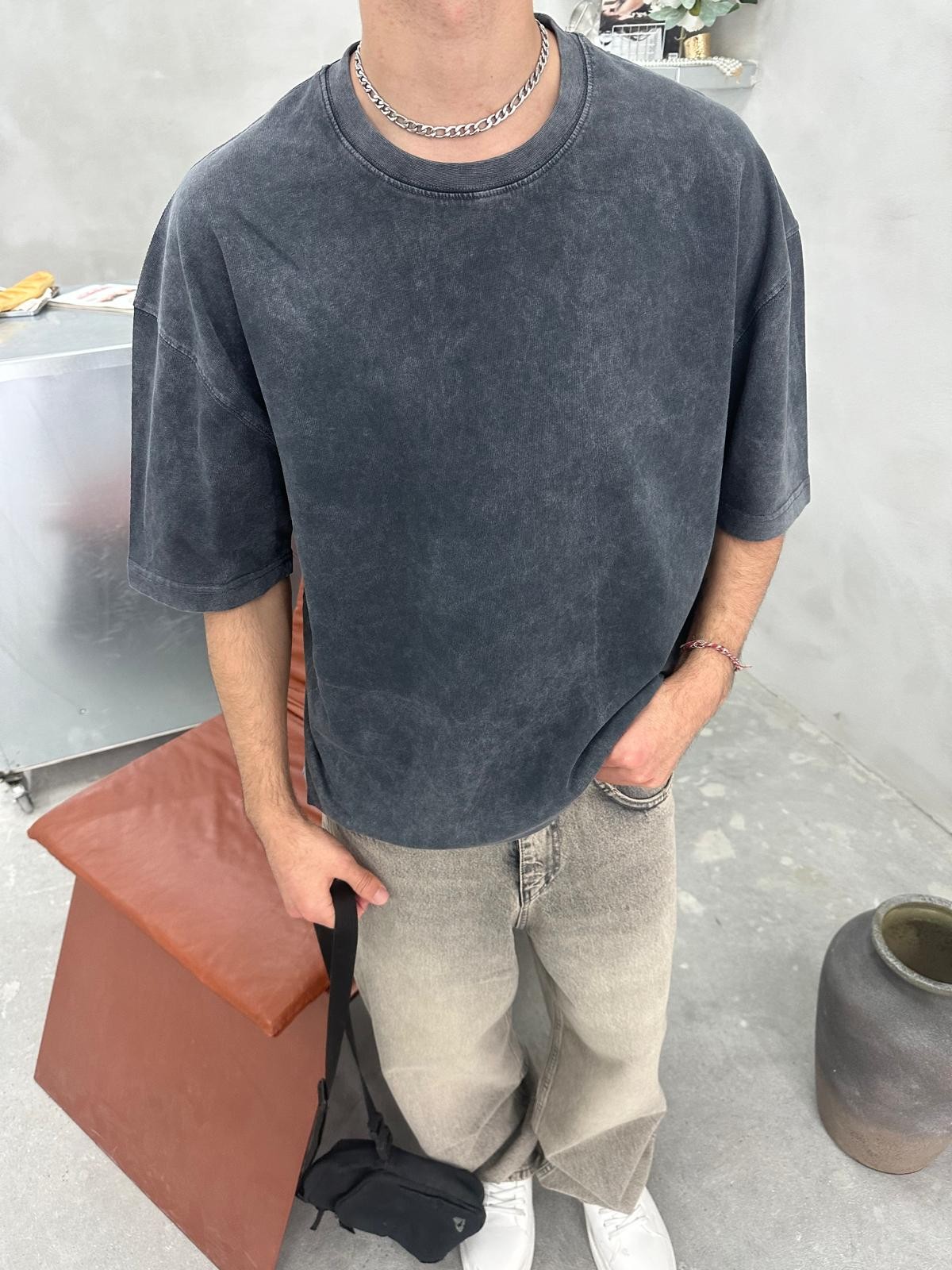 Koyu Yıkamalı Oversize T-Shirt