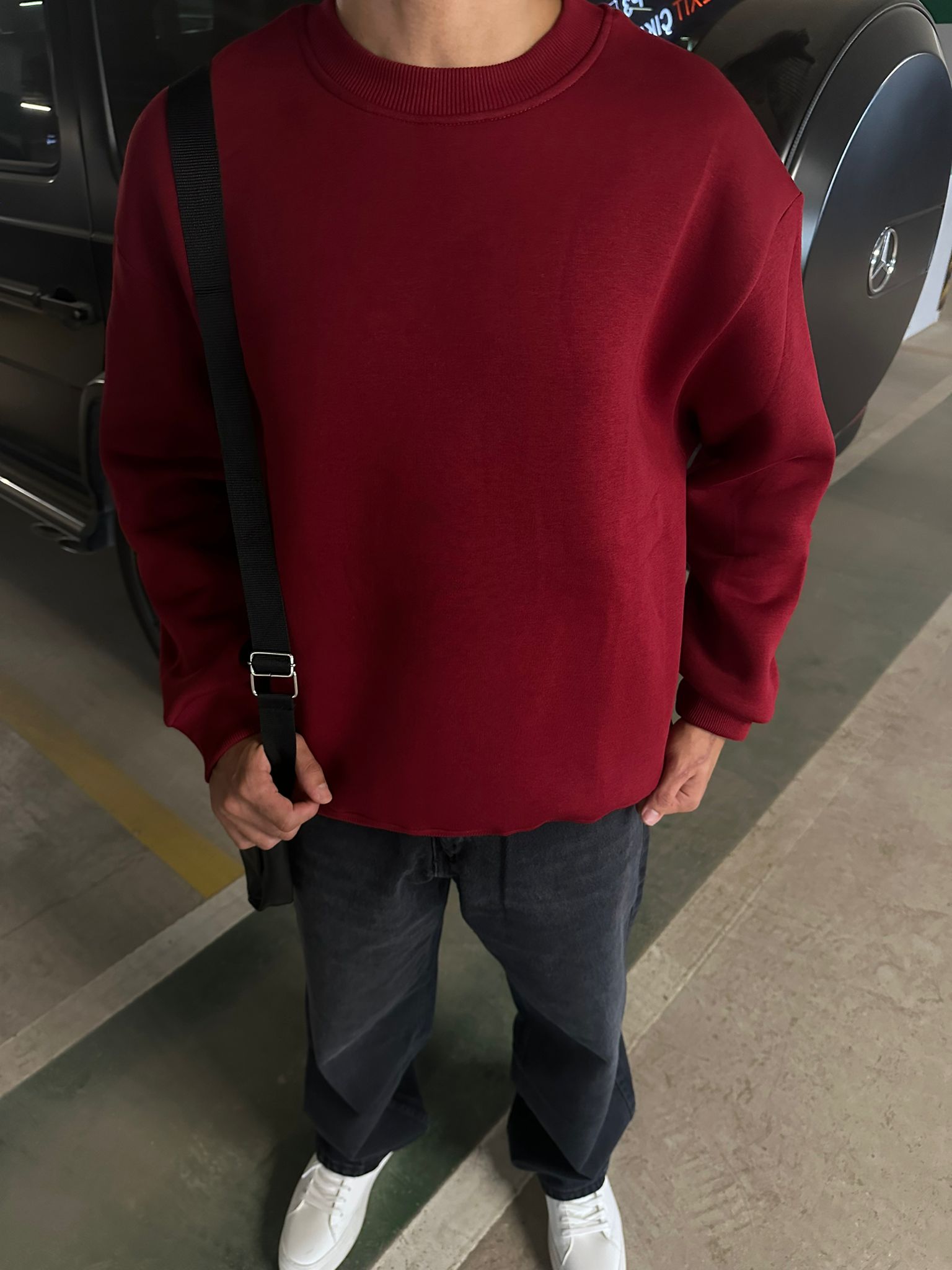 Basıc Oversize Hoodie - bordo