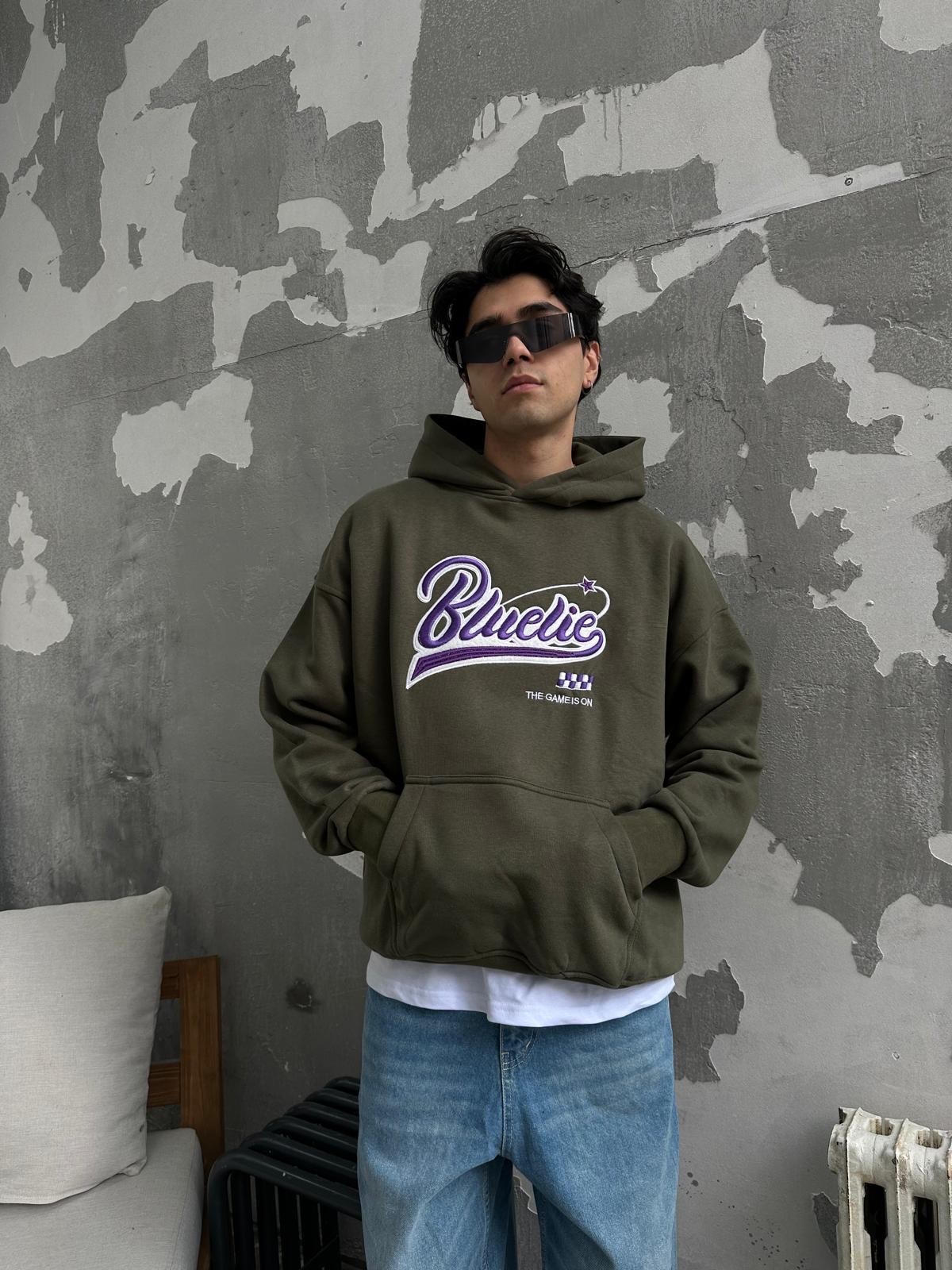 Blulie Nakışlı Yeşil Hoodie