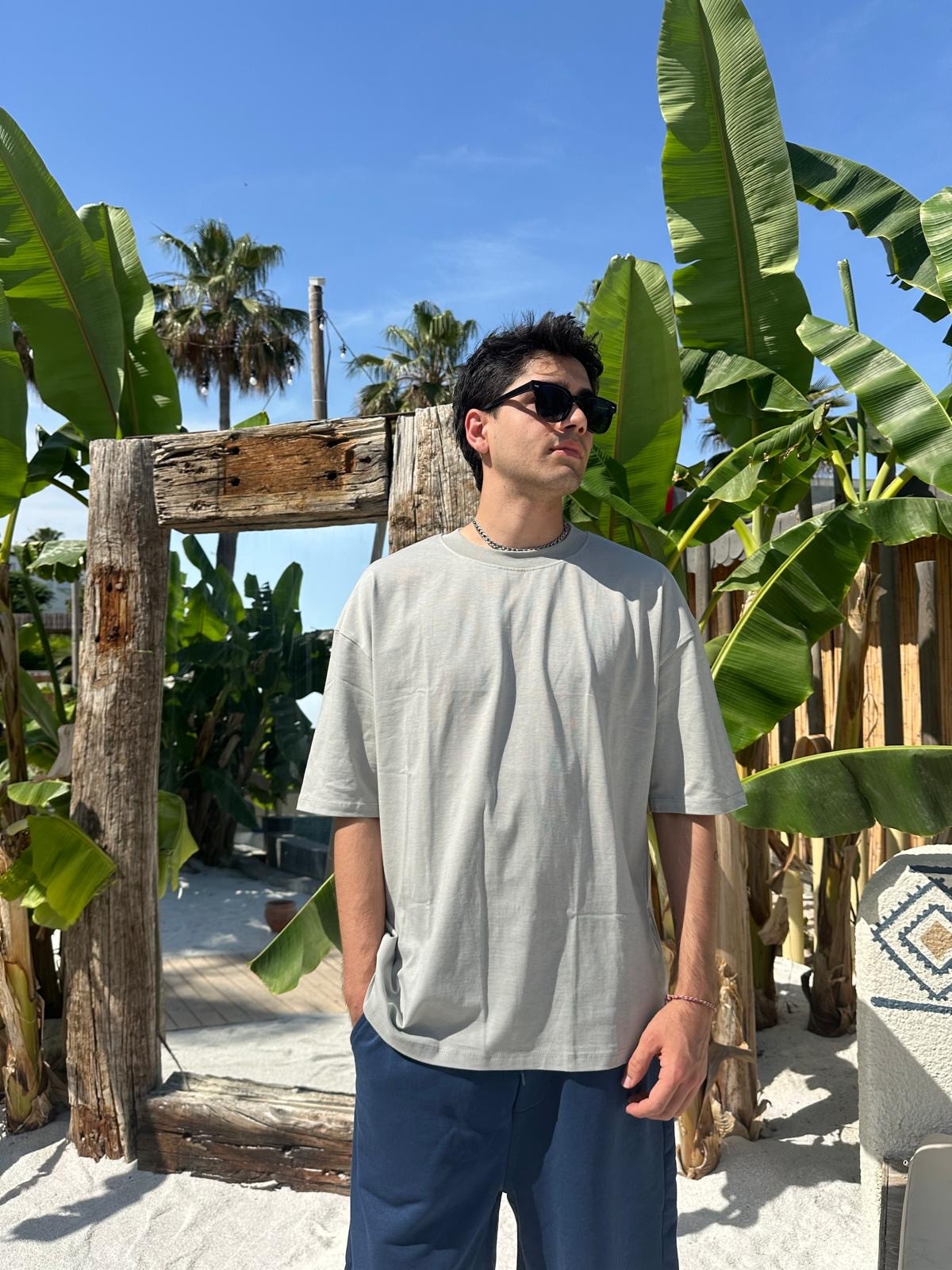 Boyama Gri Sand Vibes Basic T-Shirt