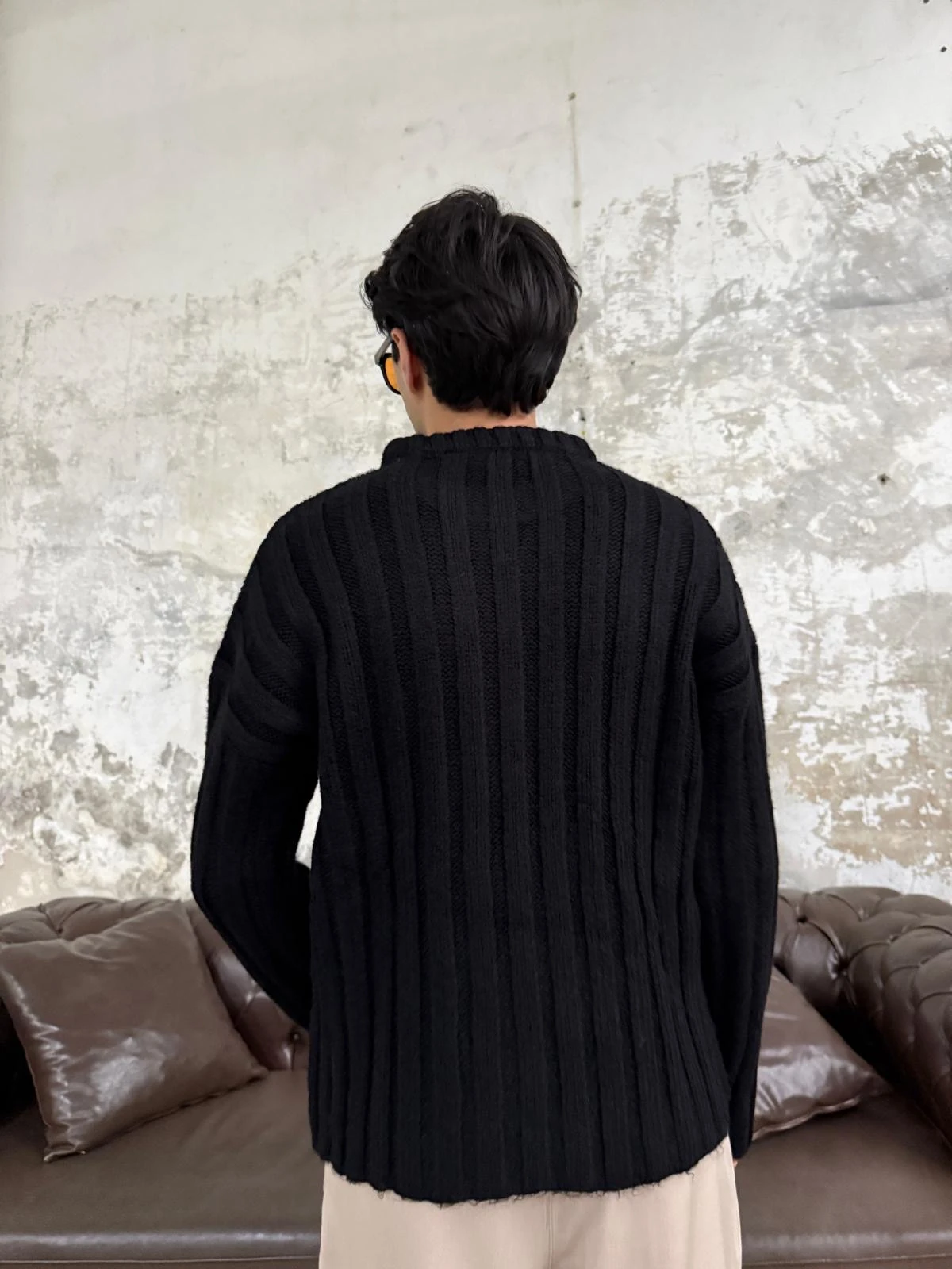 Fitilli Kalın Siyah Triko