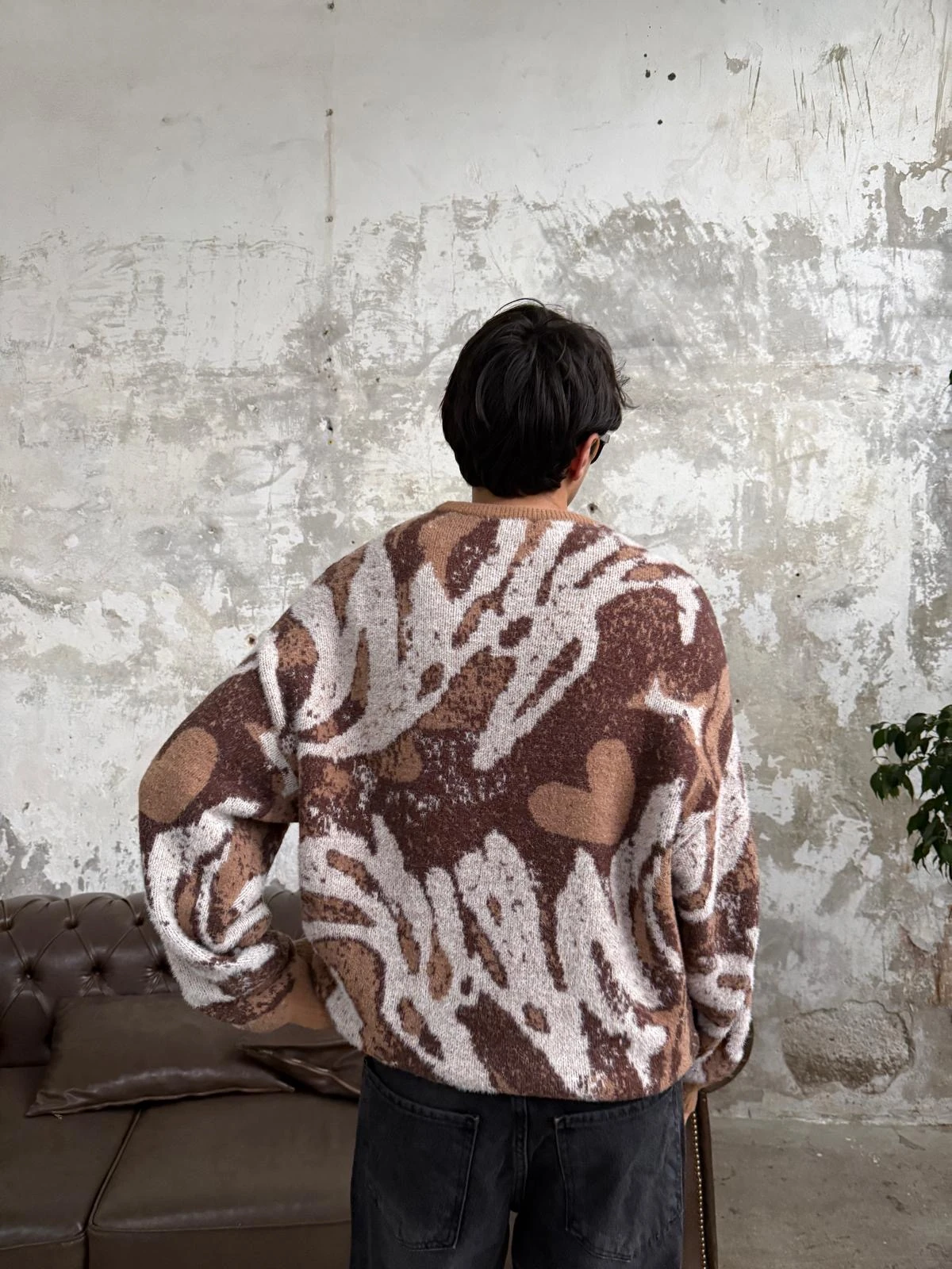 Brown Efekt Oversize Triko
