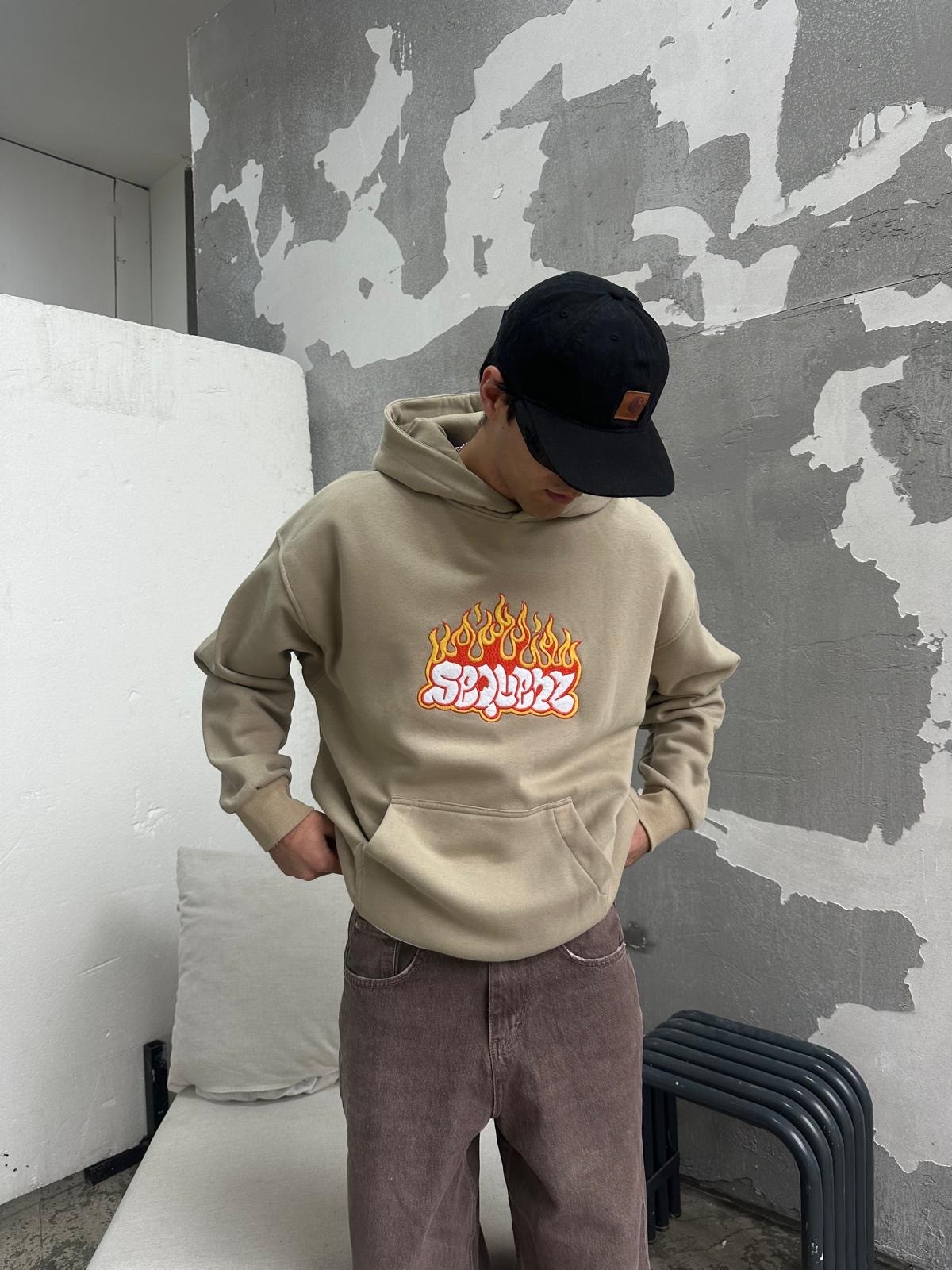 Cactüs Fire Oversize Bej Hoodie