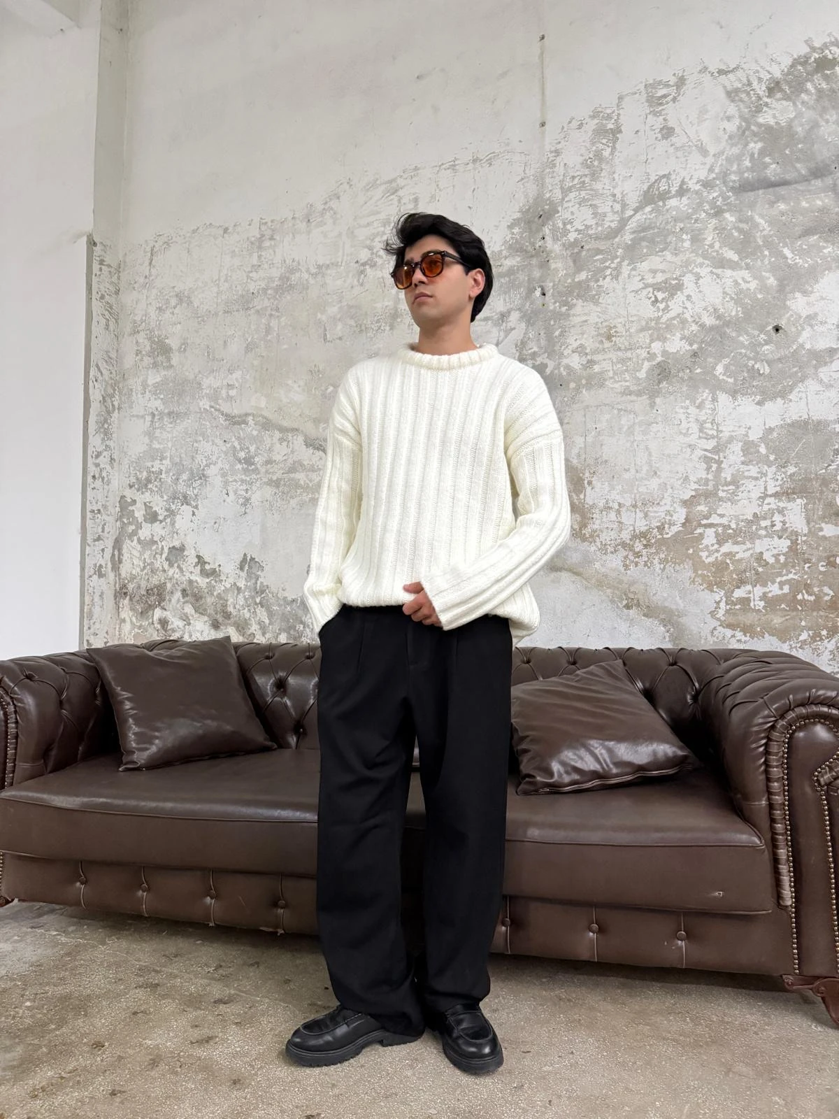 Fitilli Kalın Beyaz Triko