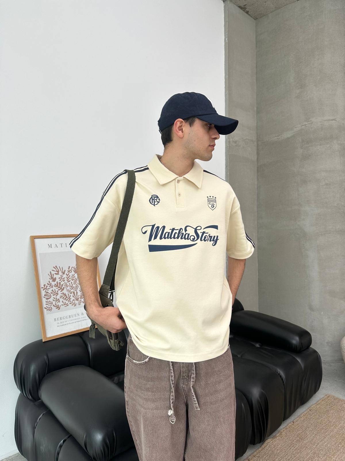 Matcha Story Polo Yaka Bej T-Shirt