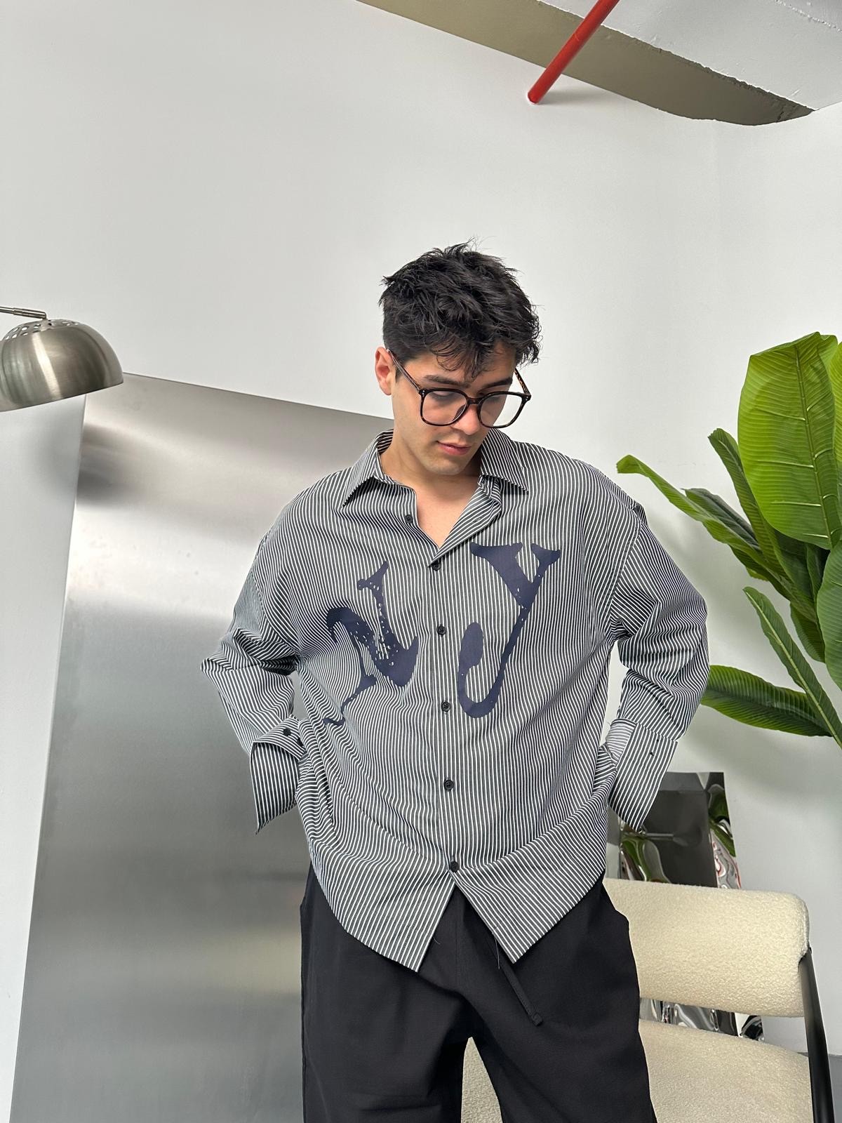 NY Çizgili Vintage Oversize Gömlek