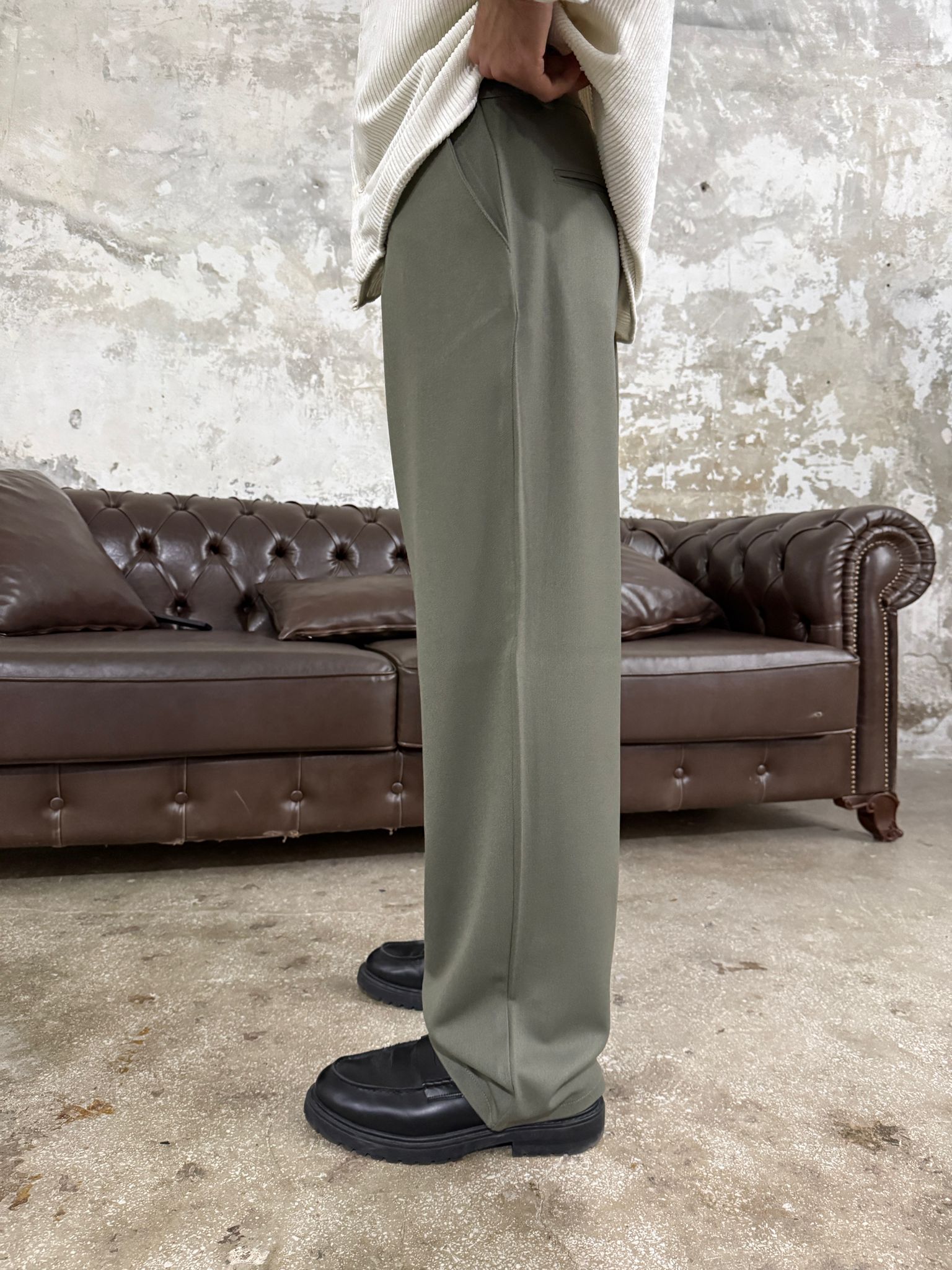 Alya Haki Yeşili Baggy Kumaş Pantolon