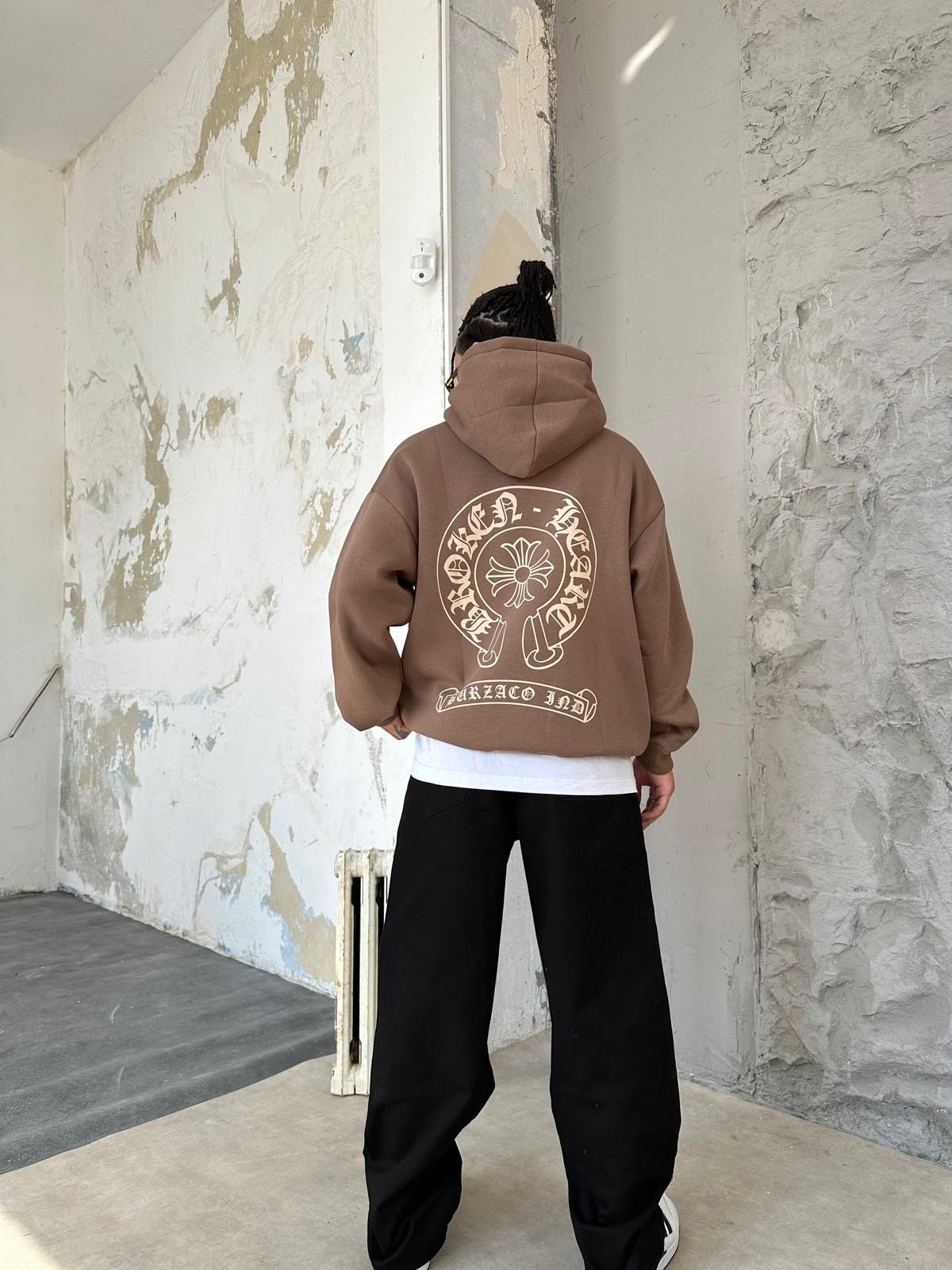 Font Back Print Brown Hoodie