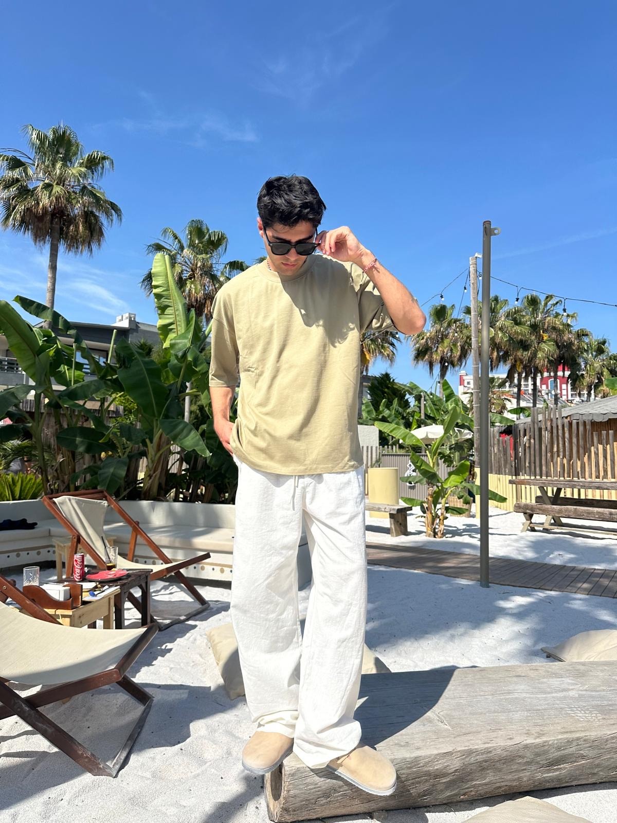 Haki Yeşili Sand Vibes Basic T-Shirt