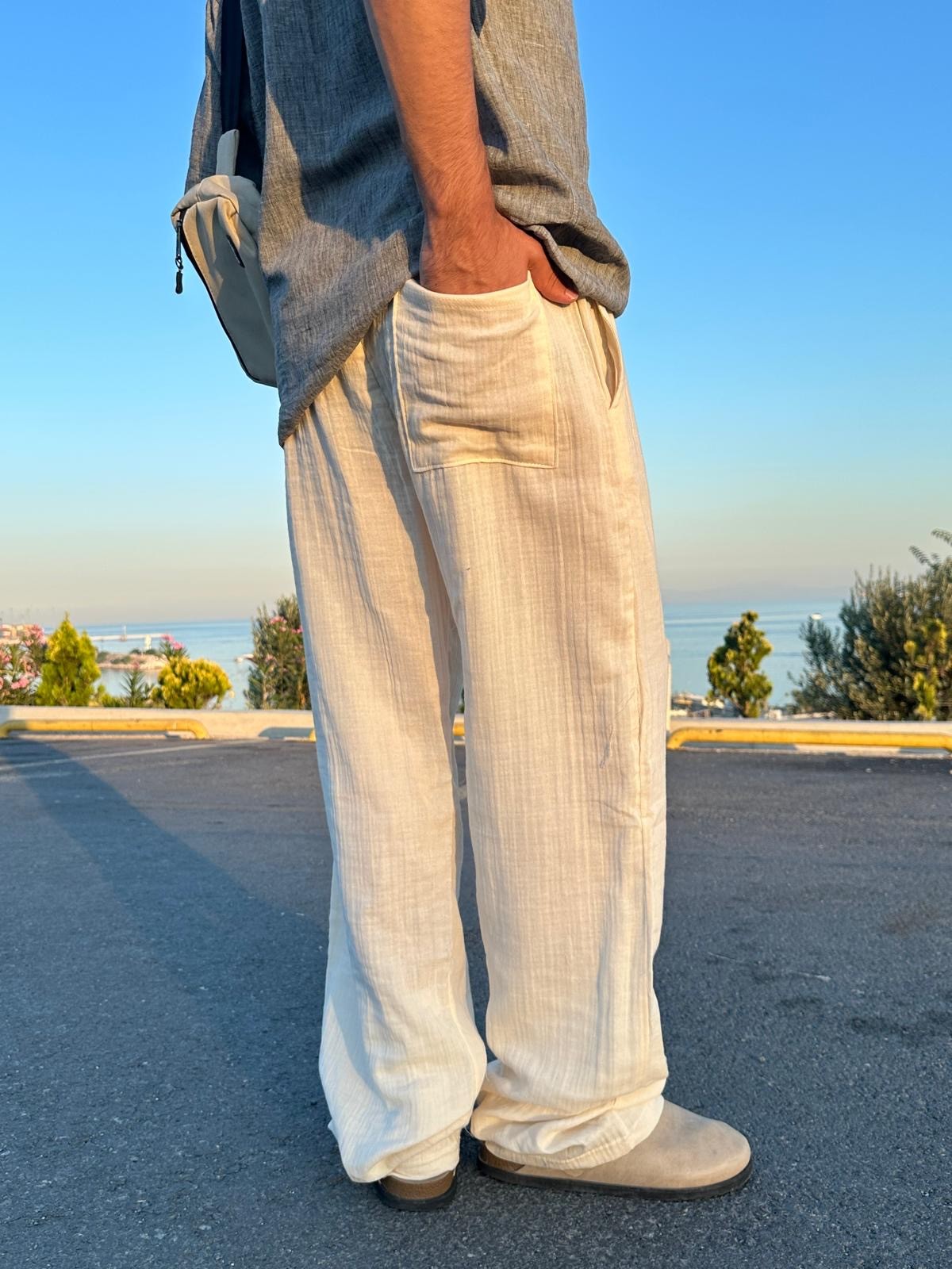 Summer Vibe Bej Dökümlü Fresh Pantolon