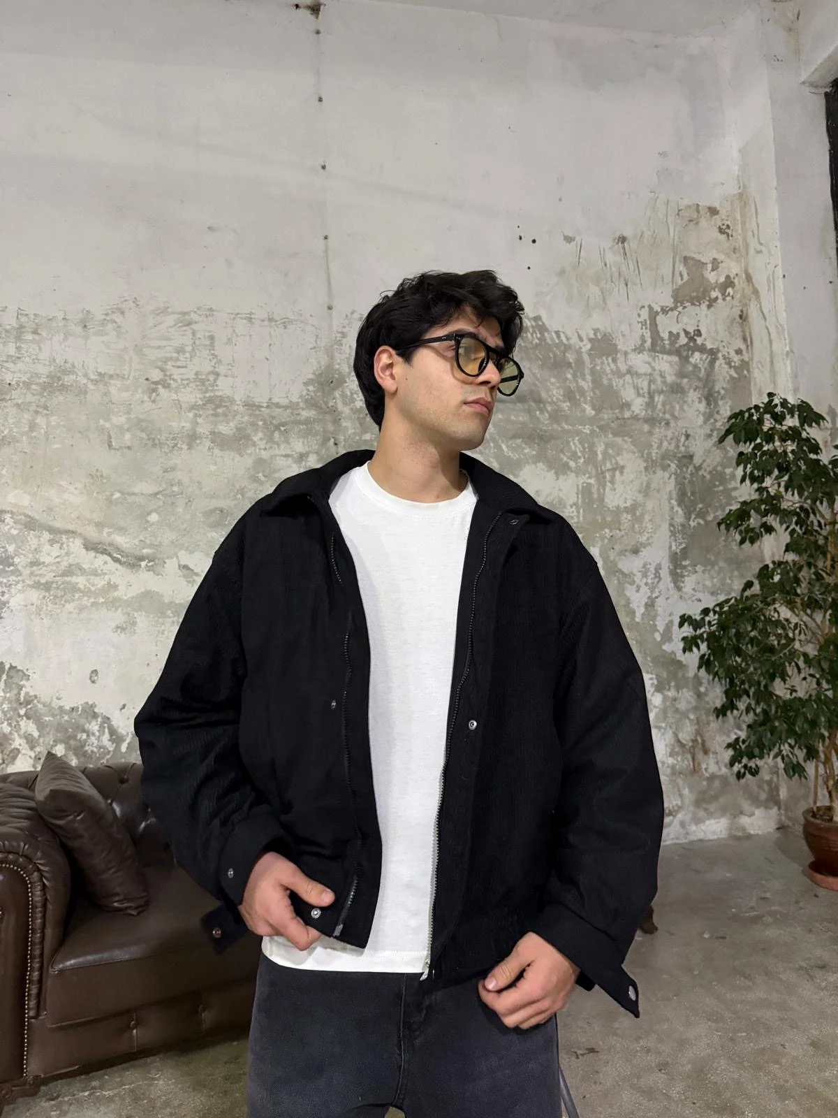 Kadife Bomber Siyah Ceket