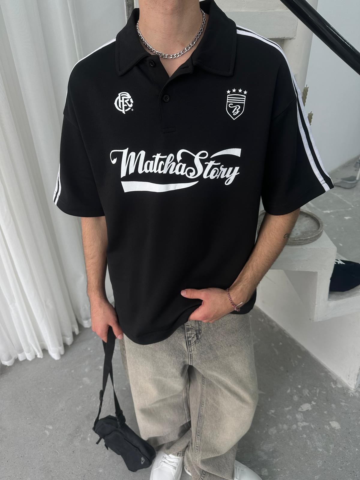 Matcha Story Polo Yaka Siyah T-Shirt
