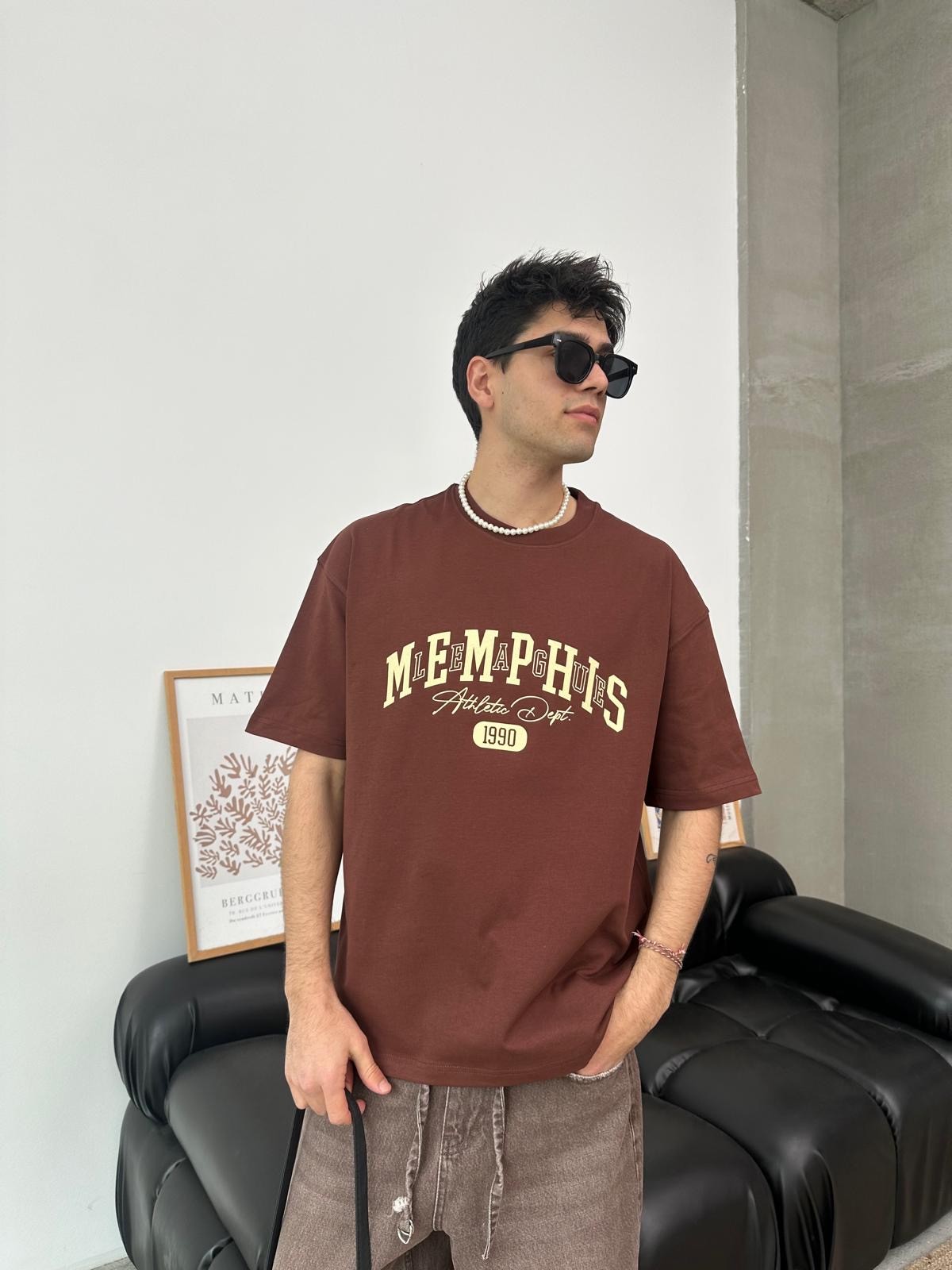 Memphis 1990 Kahve Oversize T-Shirt 
