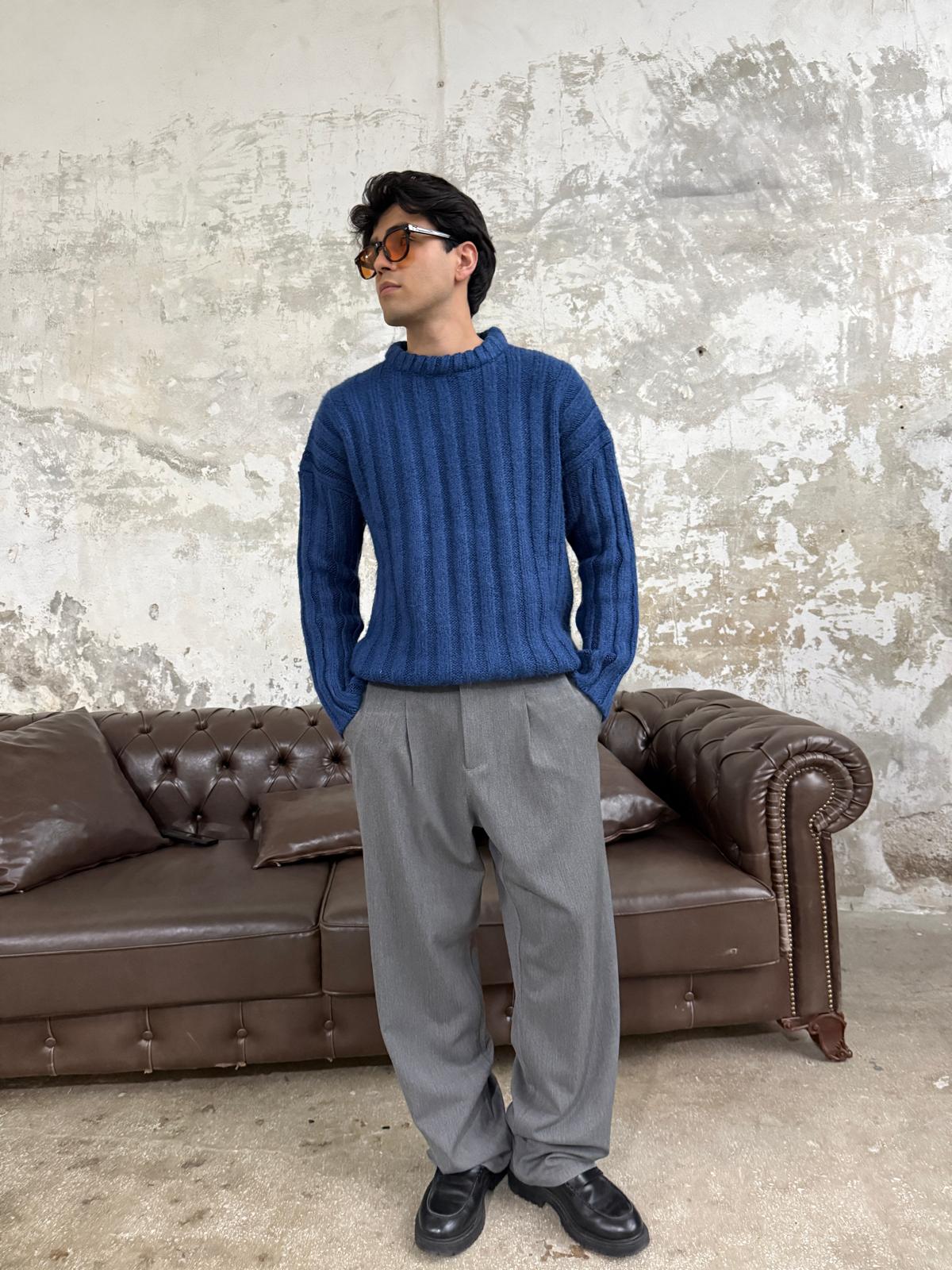 Fitilli Kalın Lacivert Triko