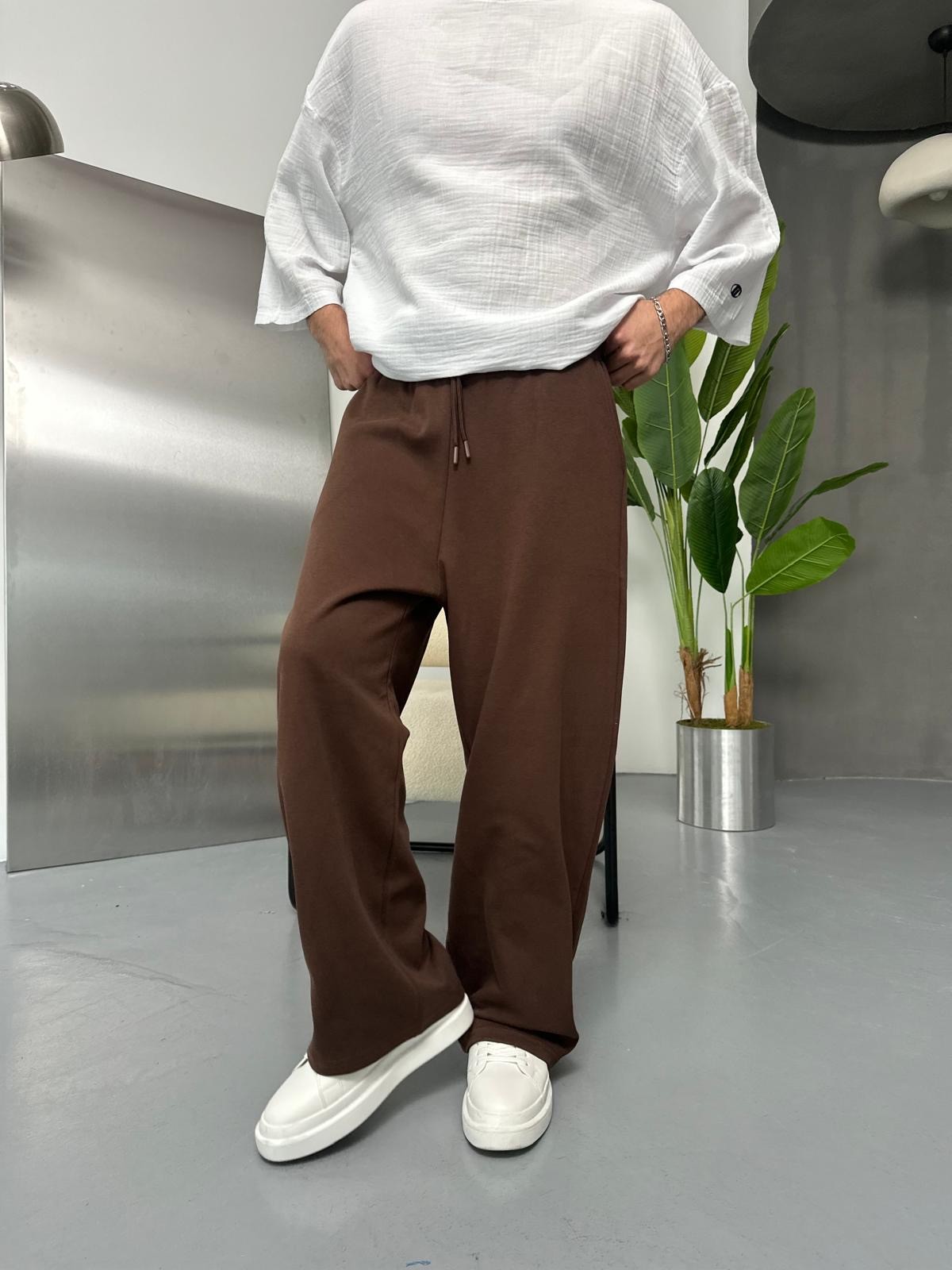 Face Kumaş Kahve Baggy Pantolon 
