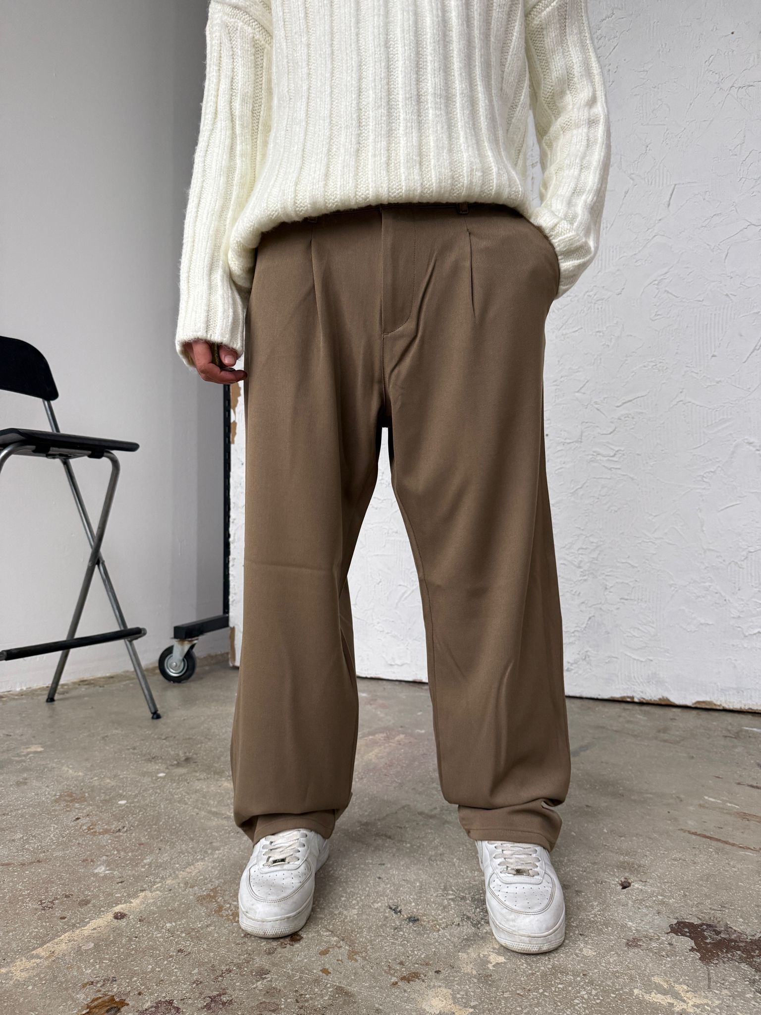 Winter Beige Baggy Kumaş Pantolon